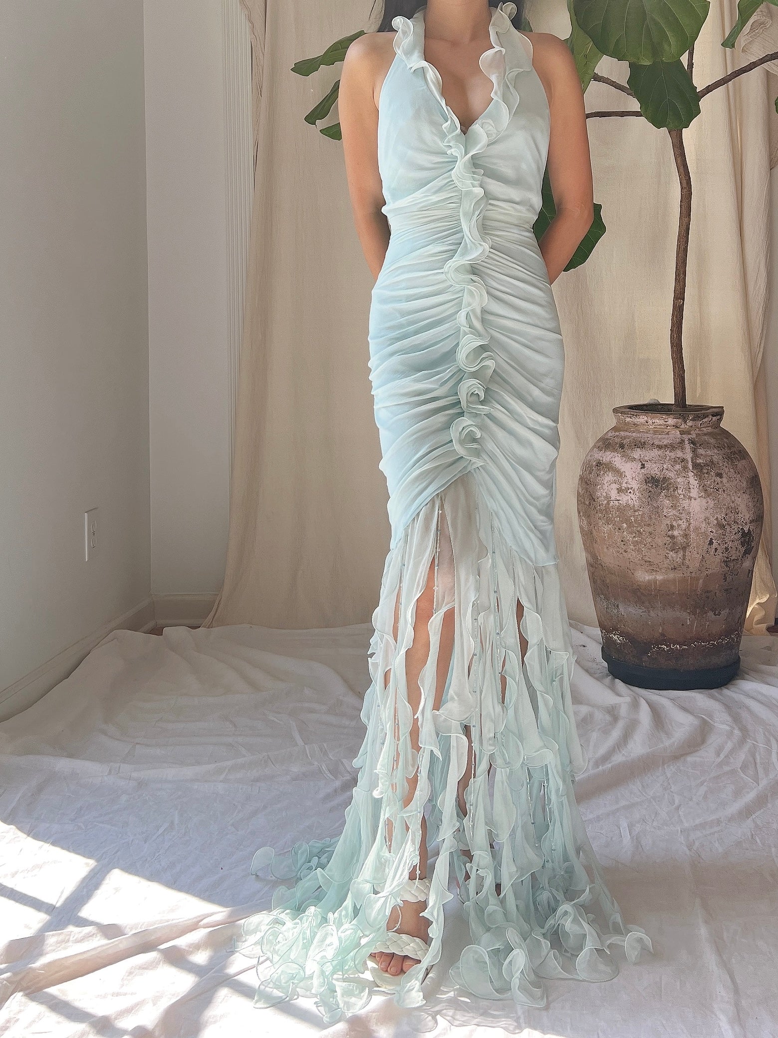 jellyfish prom dress Y2K Asymmetrical Fairy Y2K Silk Jellyfish Hem Gown