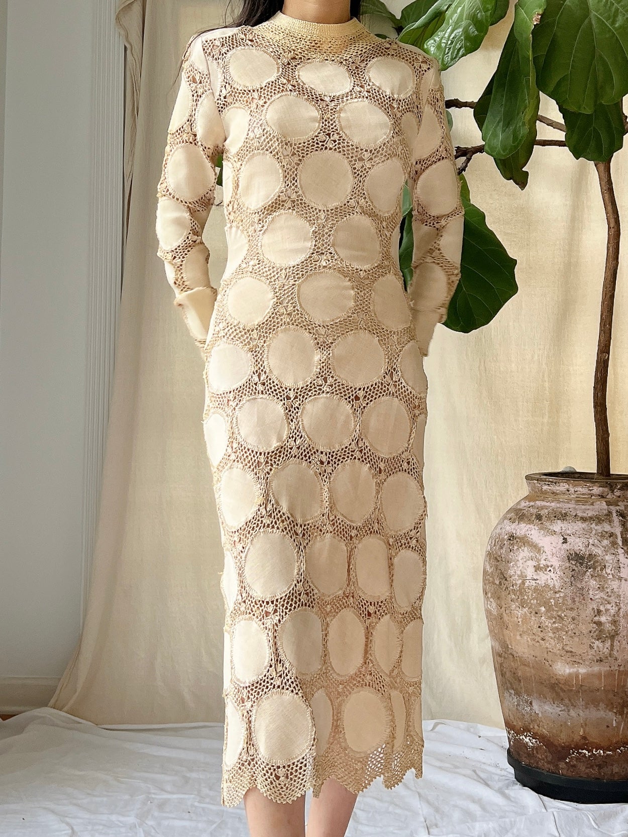 Vintage Crochet Circle Patterned Dress - XS