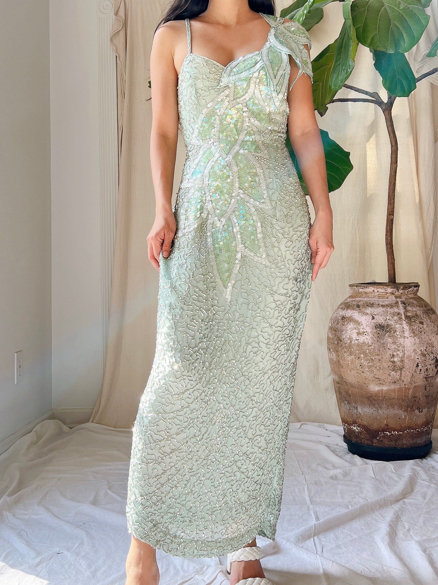 Vintage Seafoam Silk Beaded Dress - S/M | G O S S A M E R Vintage Seafoam Silk Beaded Dress - S/M | G O S S A M E R