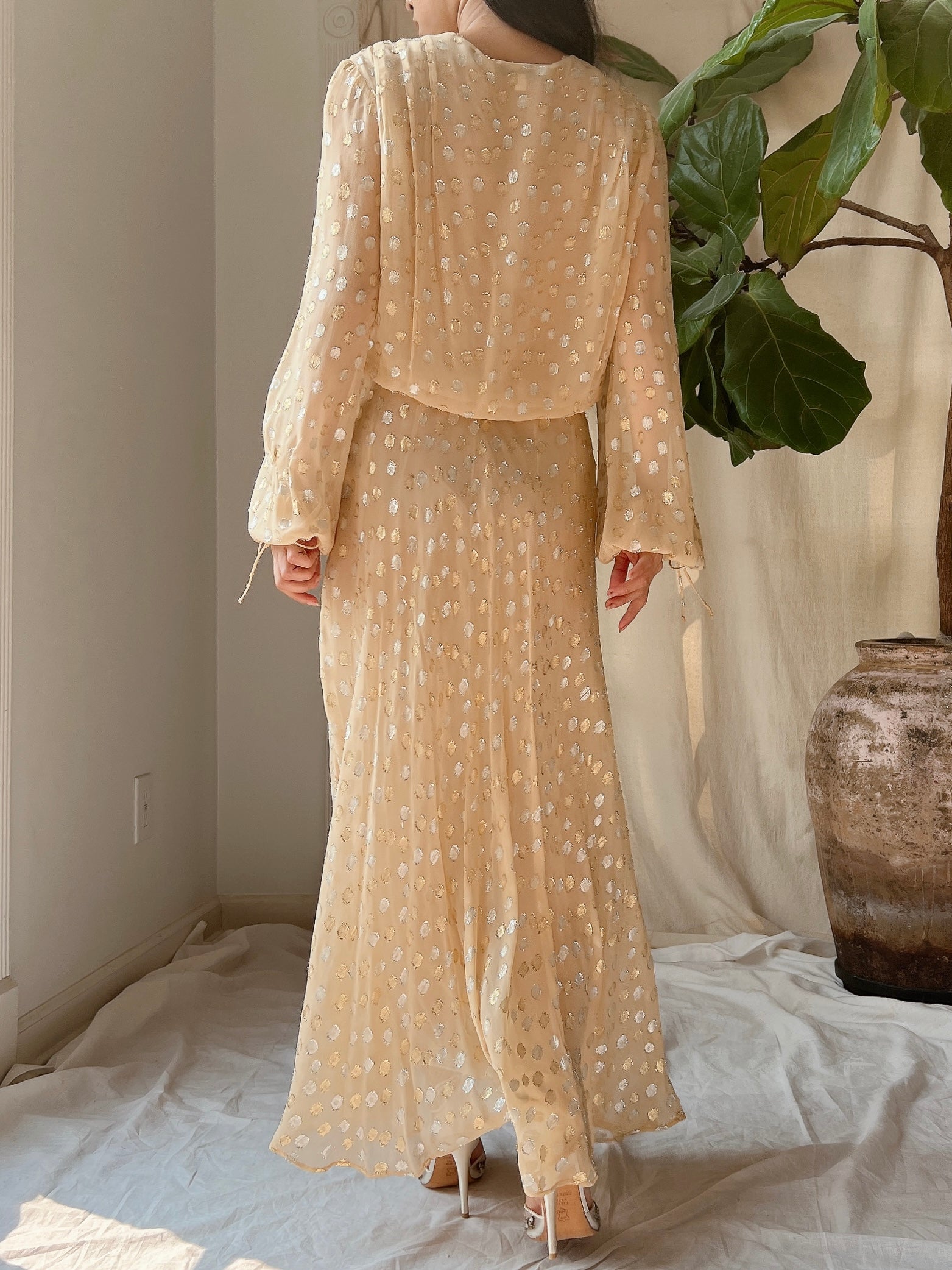 1970s Silk Poet Sleeves Gown - XS