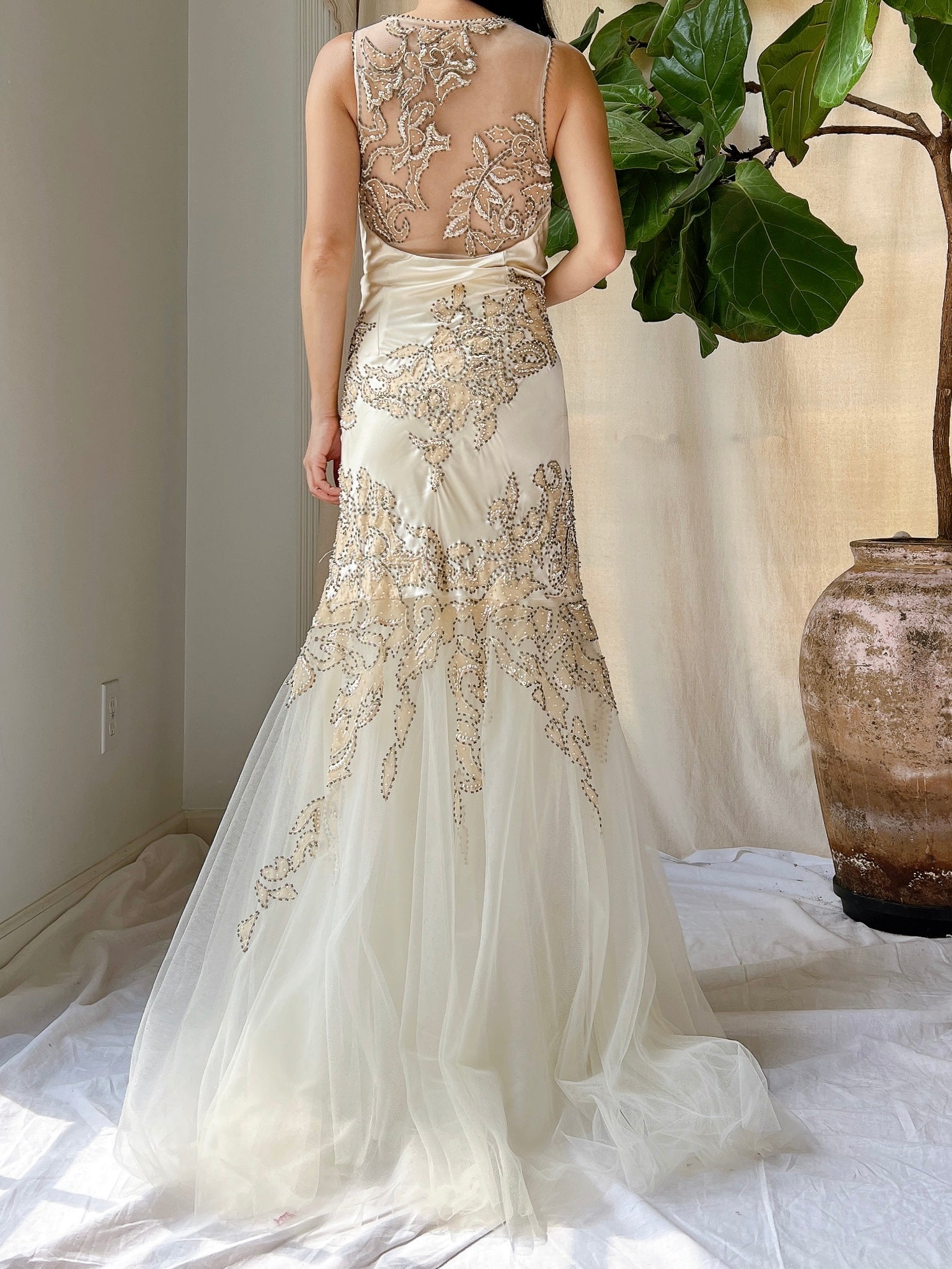 Y2K Silk Beaded Embroidered Gown - M