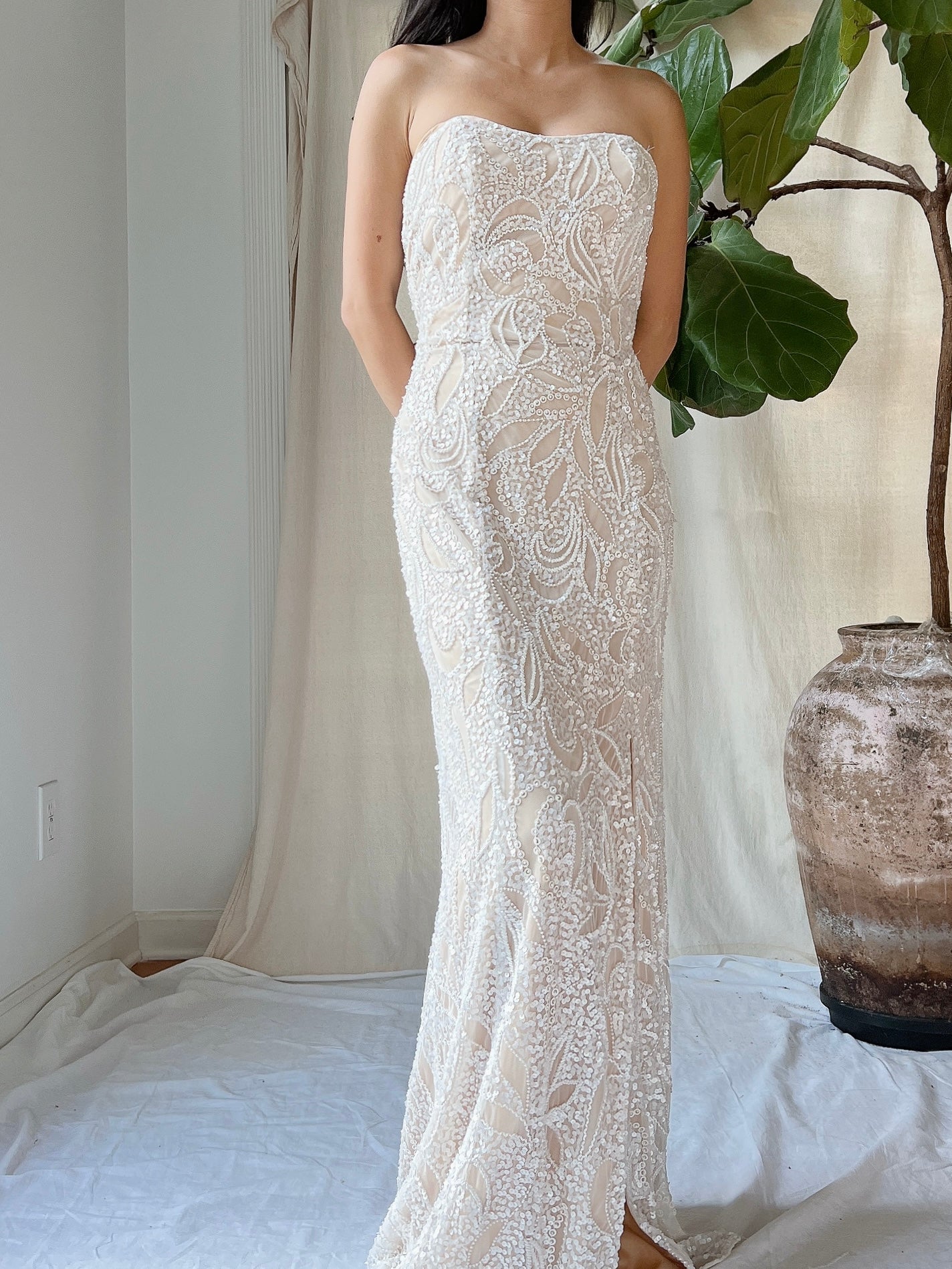 y2k wedding dress Y2K Ivory/Nude Beaded Gown - S