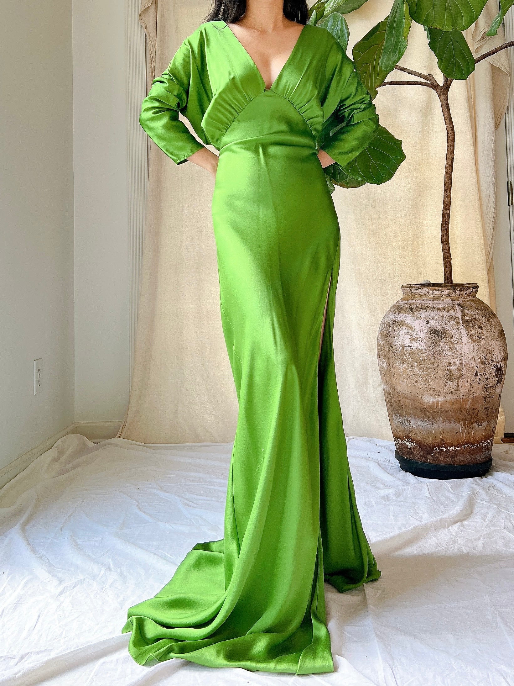 Apple Green Silk Bias Cut Gown - M | G O S S A M E R Apple Green Silk Bias Cut Gown - M | G O S S A M E R