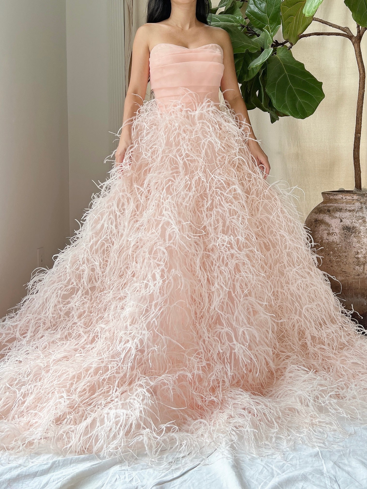 pink feather wedding dress Cusyom Dusty Rose Pink Off The Shoulder Feather Dress Feather Wedding Dress Feather Prom Dress