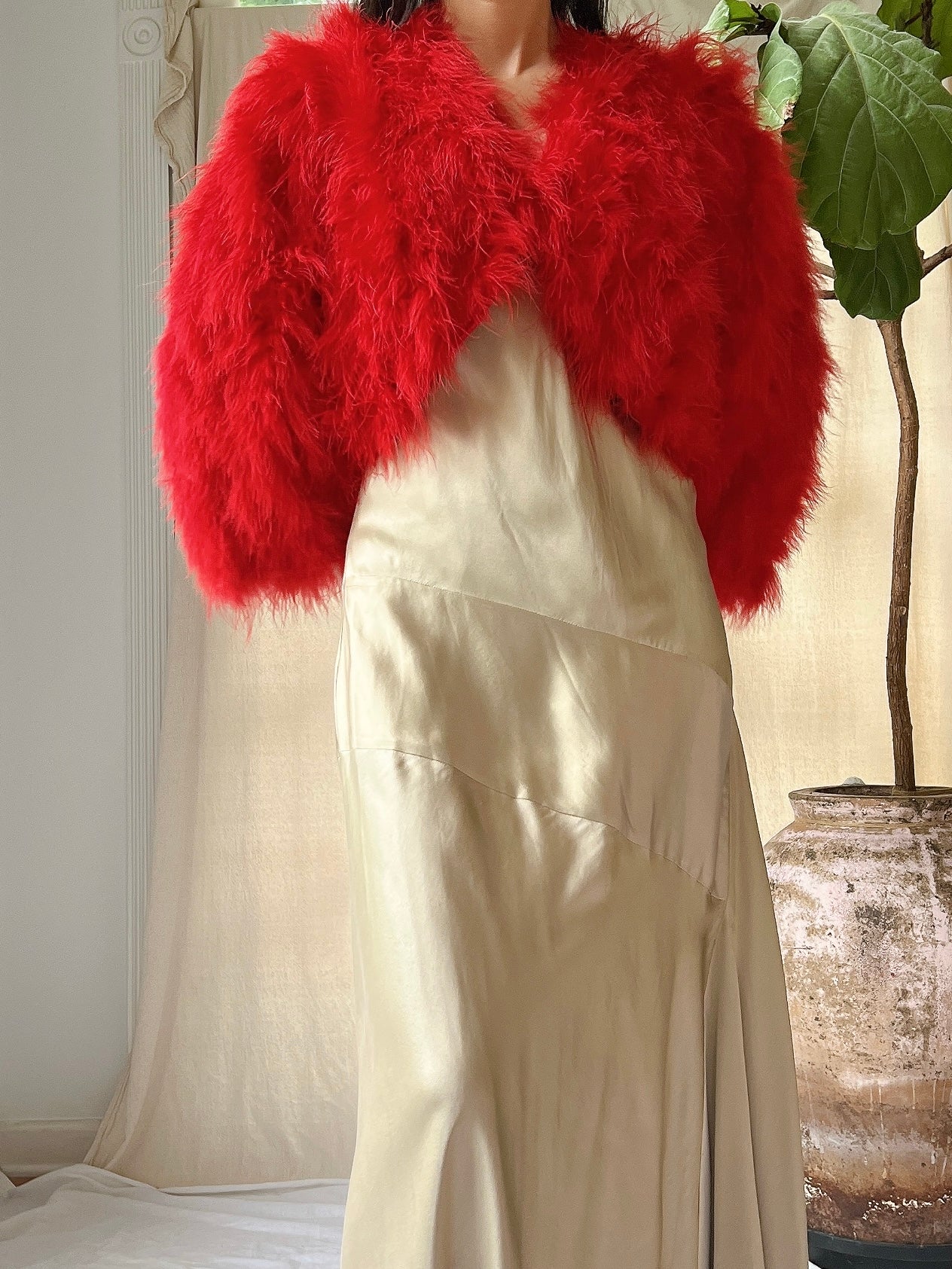 Vintage Red Feather Jacket - S