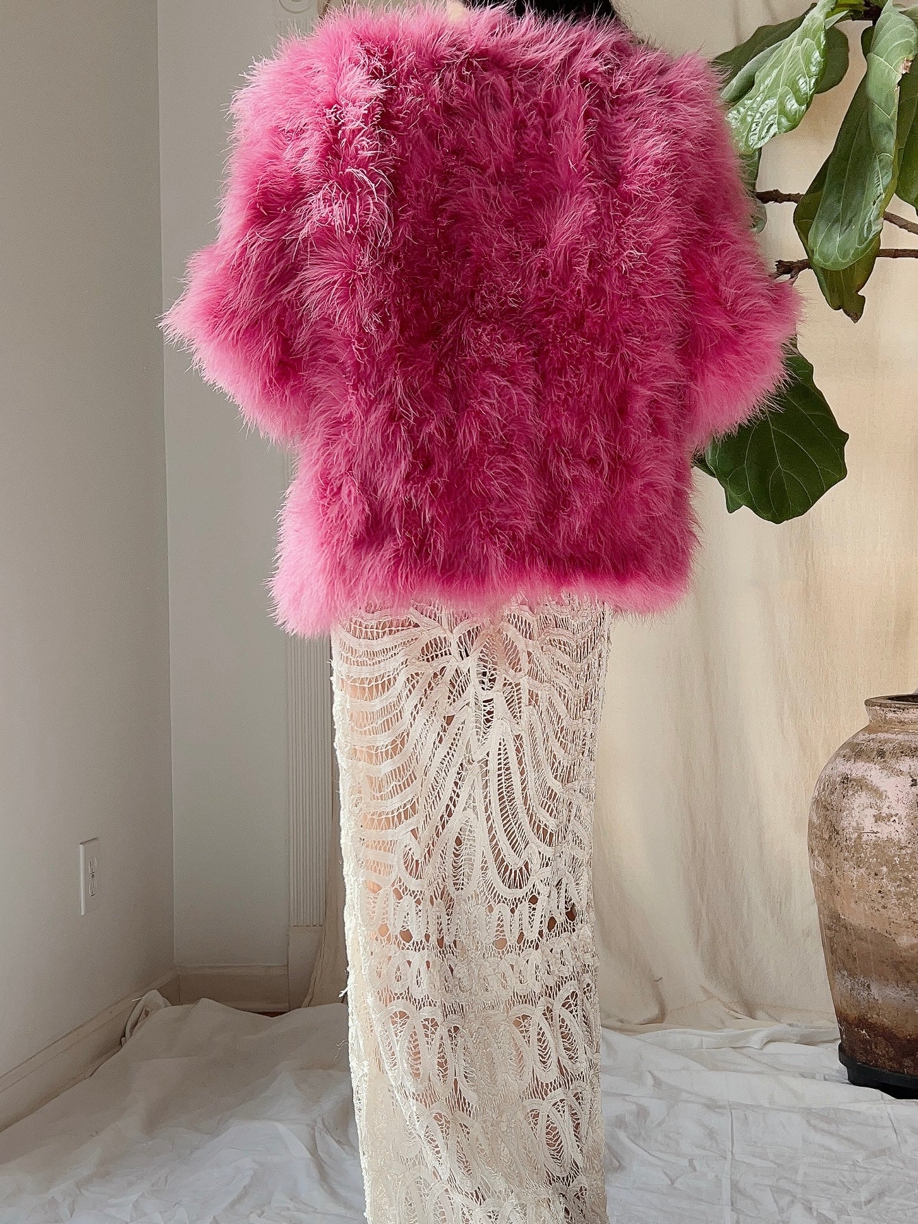 Pink Marabou Feather Jacket - S/M
