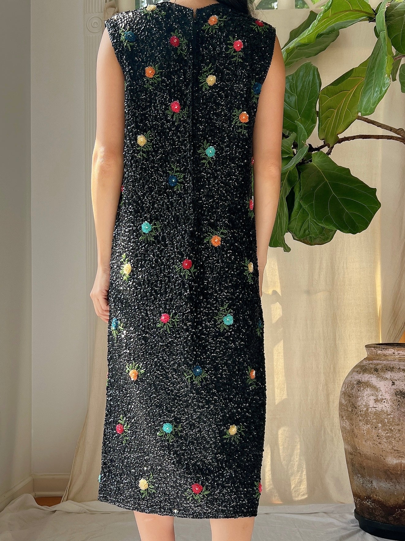 1960s Wool Sequins Shift Dress - S/M