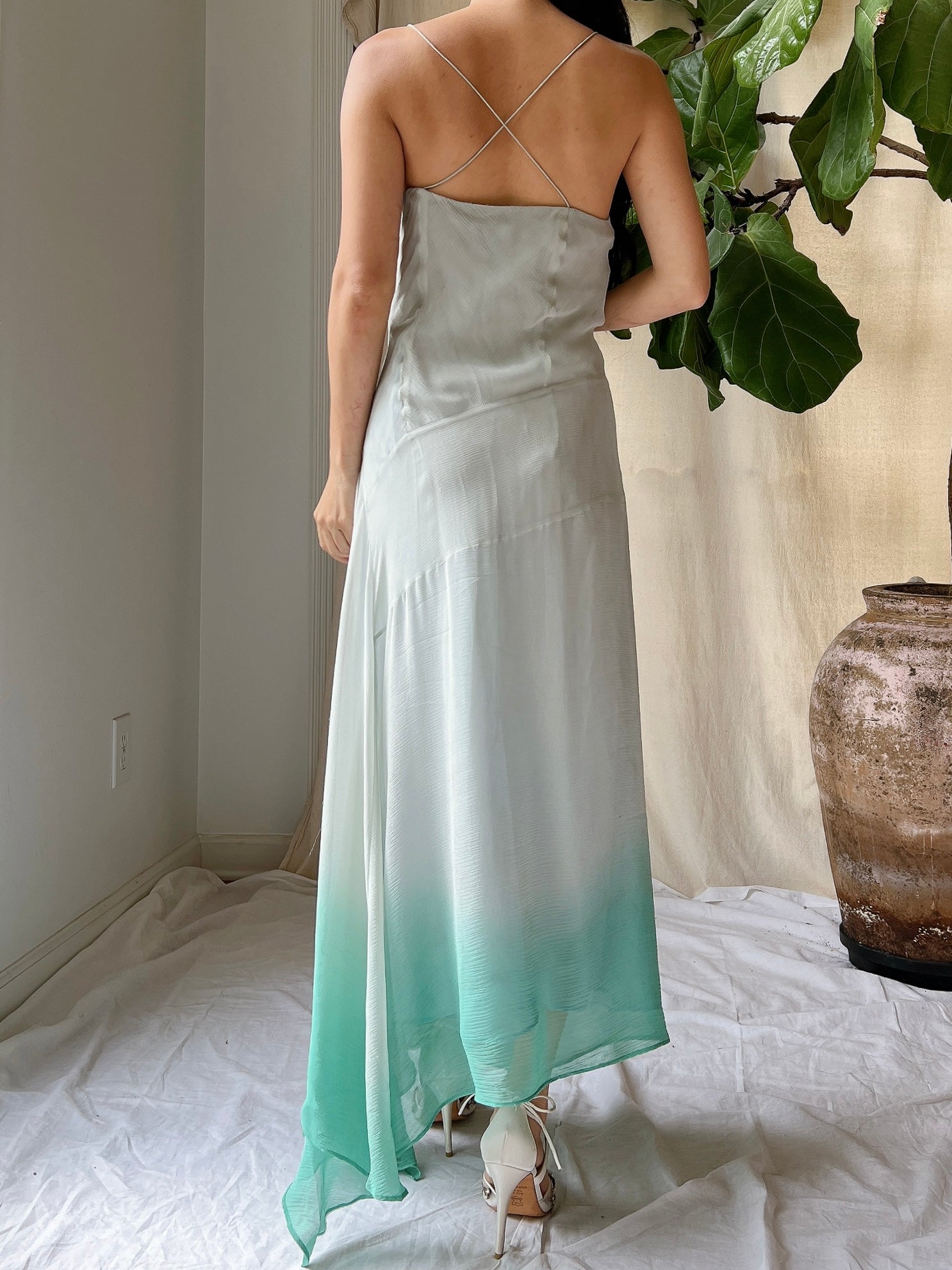 Vintage Light Blue Ombre Silk Chiffon Bias Cut Dress - M/L Vintage Light Blue Ombre Silk Chiffon Bias Cut Dress - M/L