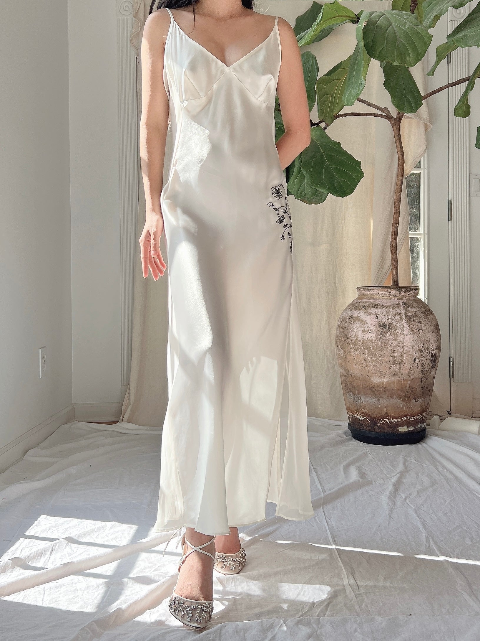 embroidered satin slip dress Vampire Rose Embroidery Slip Dress