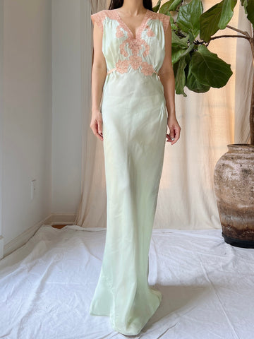 Rare 1930s Celadon Silk Gown - S/M