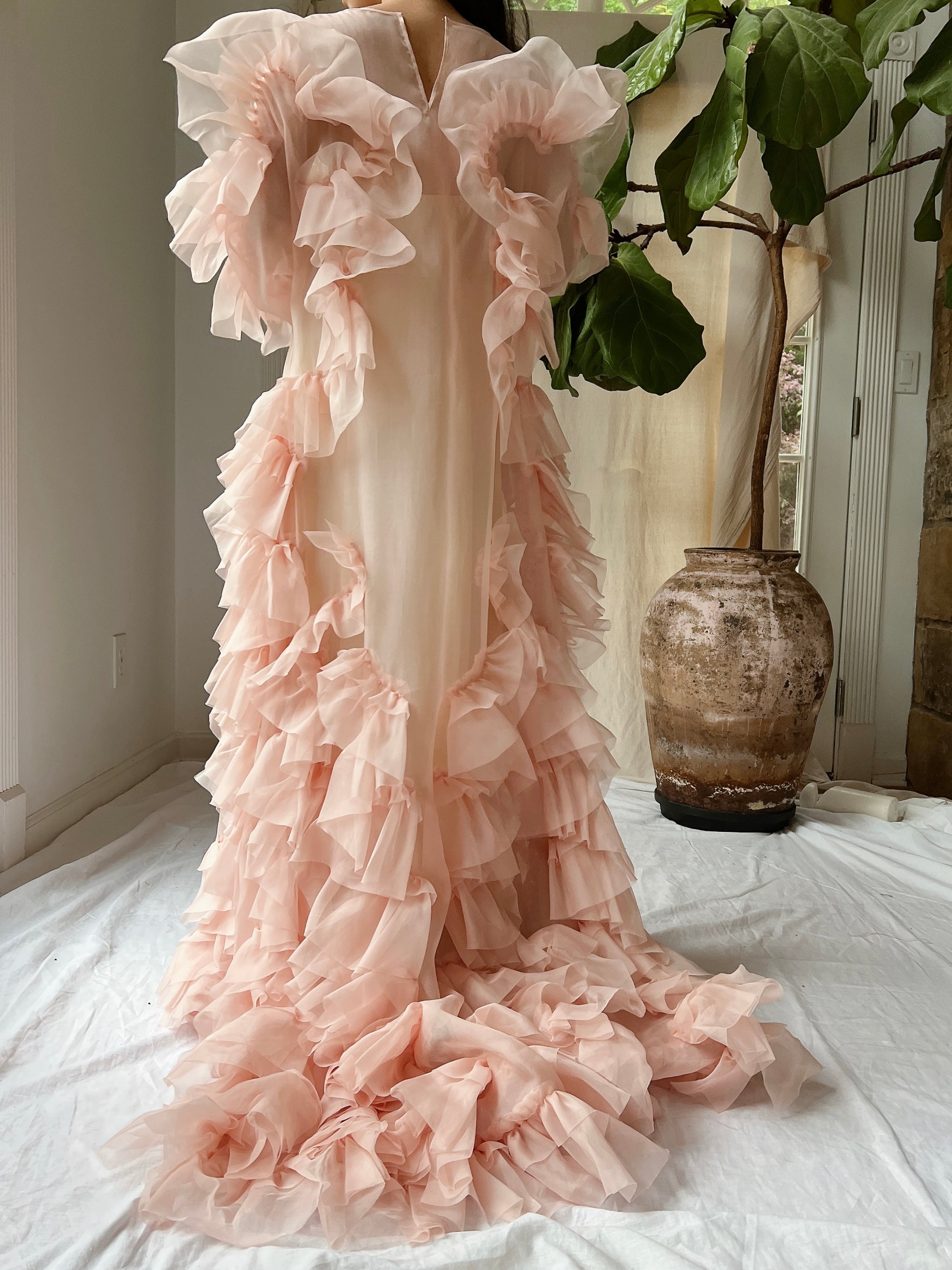 Silk Organza Ruffle Gown - M