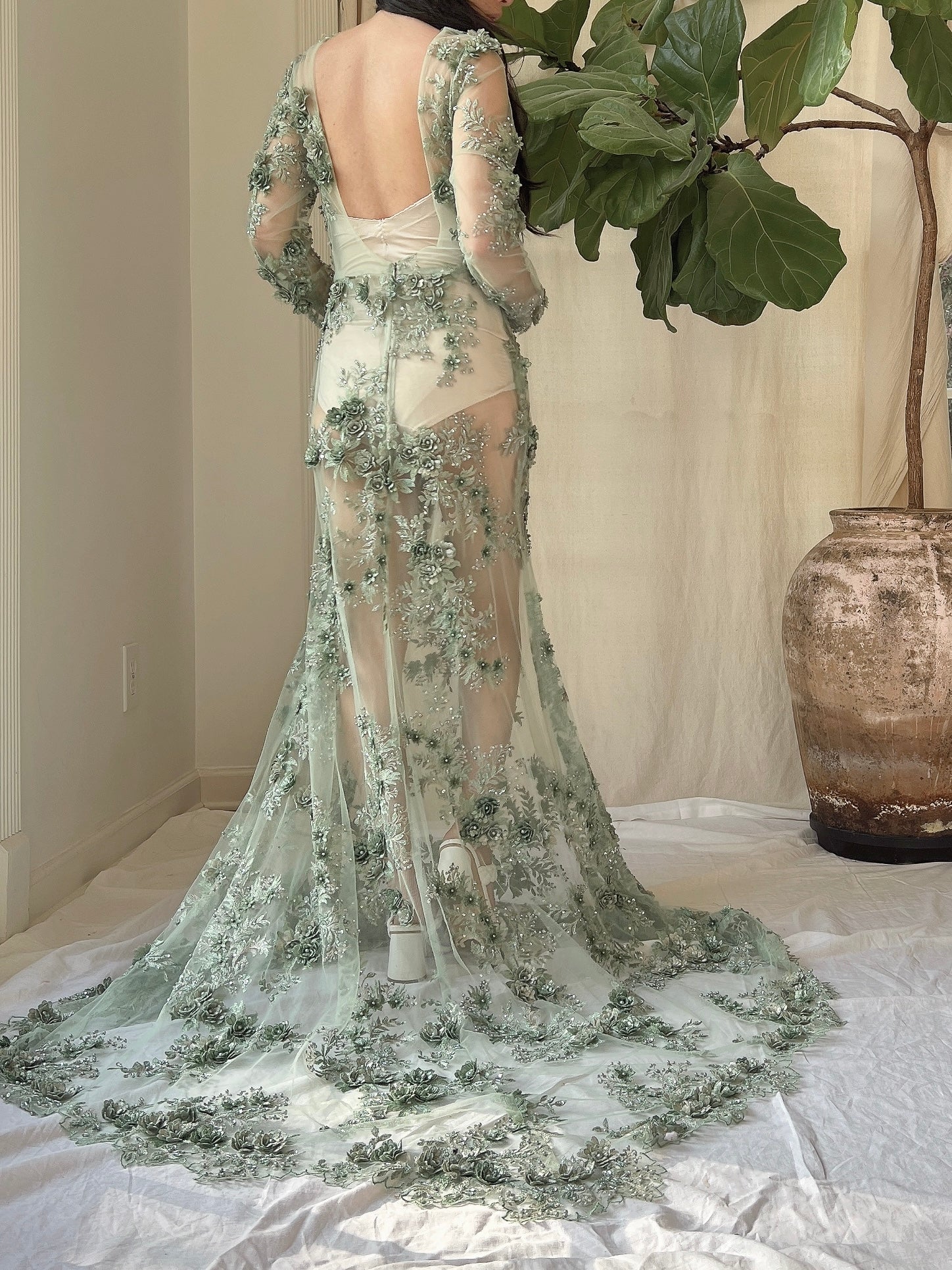 Gossamer Green 3D Floral Dress - S/6