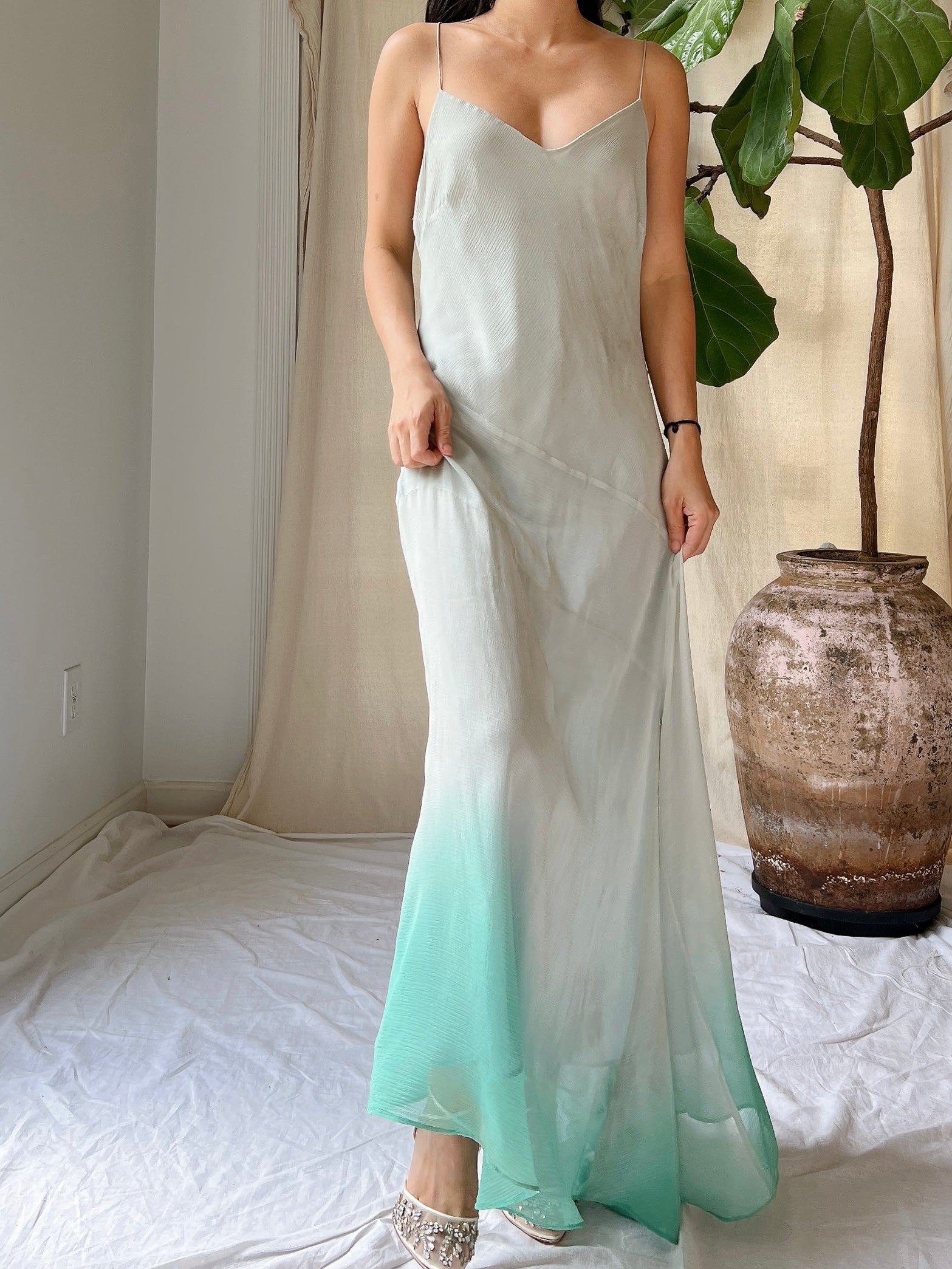 Vintage Light Blue Ombre Silk Chiffon Bias Cut Dress - M/L | G O S S A M E R Vintage Light Blue Ombre Silk Chiffon Bias Cut Dress - M/L | G O S S A M E R