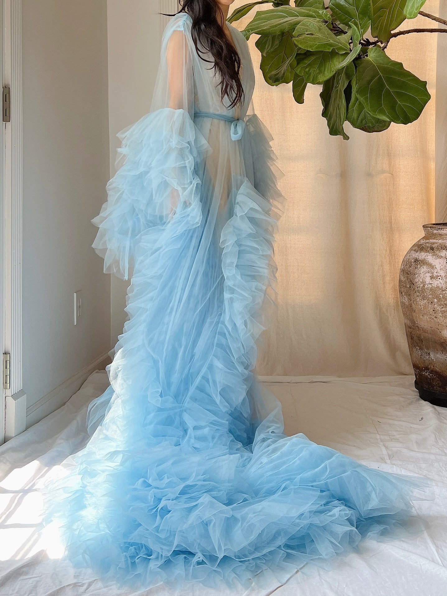 Light Blue Tulle Ruffle Dressing Gown - OSFM