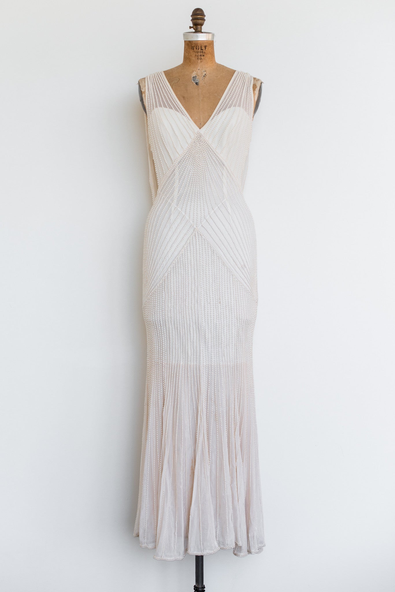 1980s Bias Cut Tulle Pearl-Beaded Gown - S/M