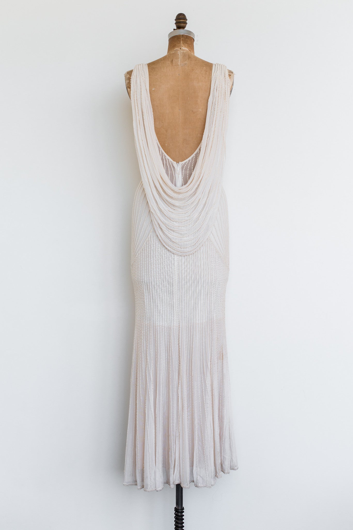 1980s Bias Cut Tulle Pearl-Beaded Gown - S/M