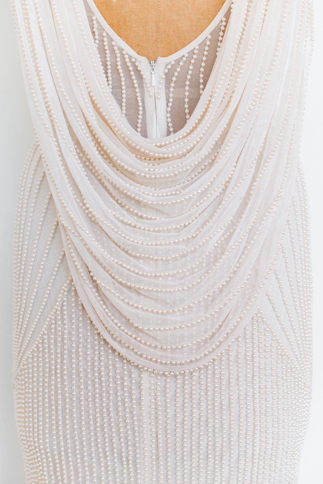 1980s Bias Cut Tulle Pearl-Beaded Gown - S/M