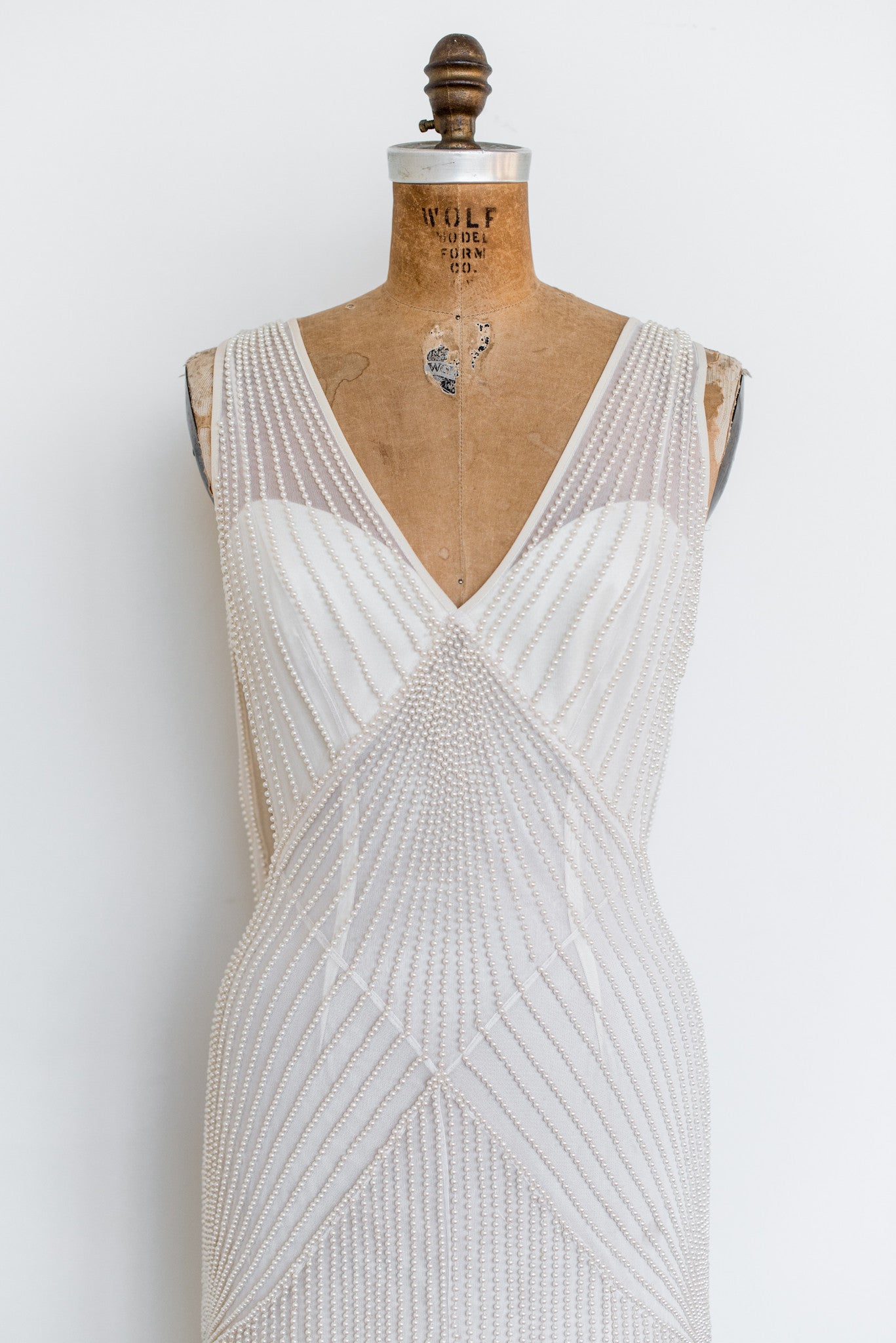 1980s Bias Cut Tulle Pearl-Beaded Gown - S/M