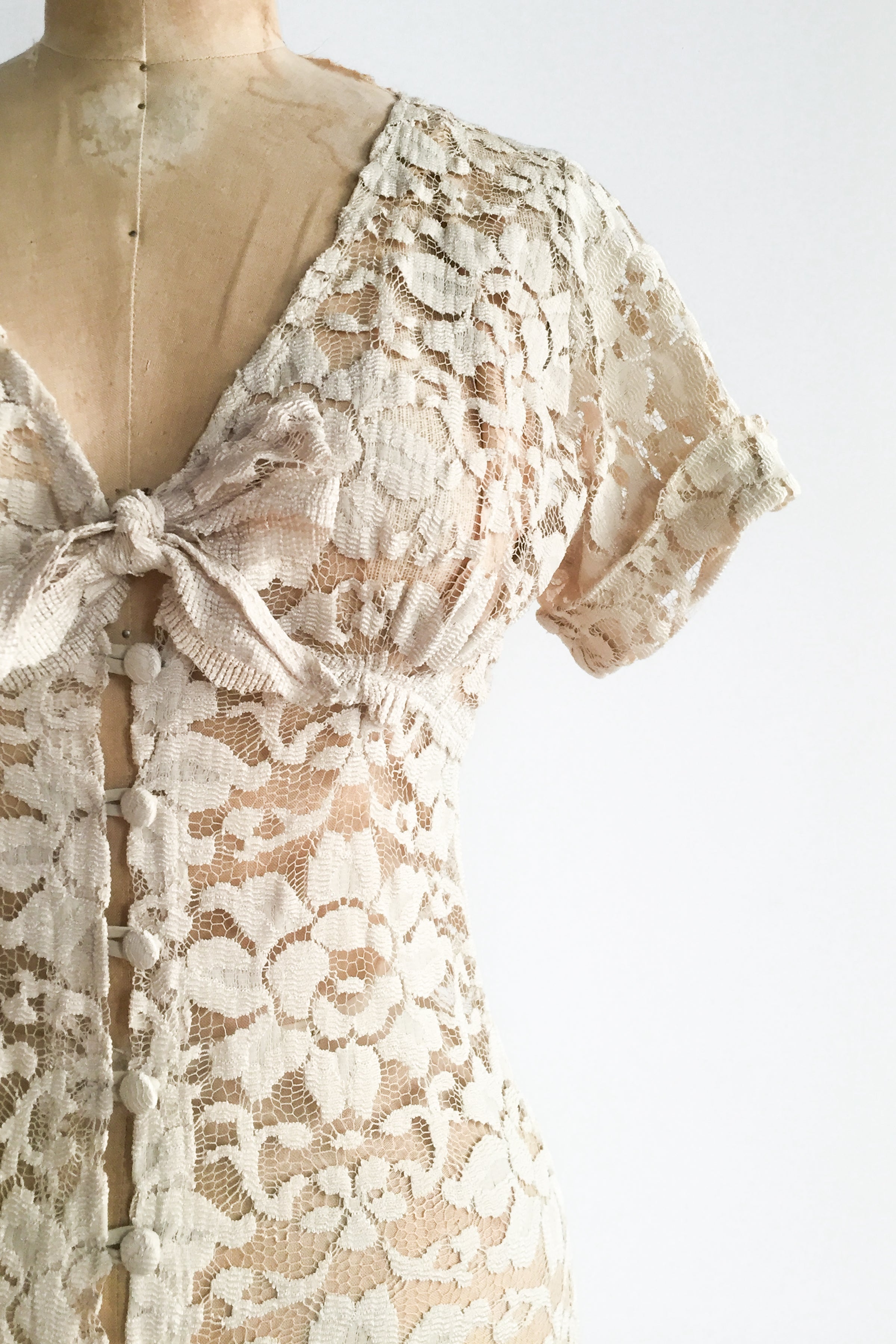 Vintage Sheer Ecru Lace Dress - S