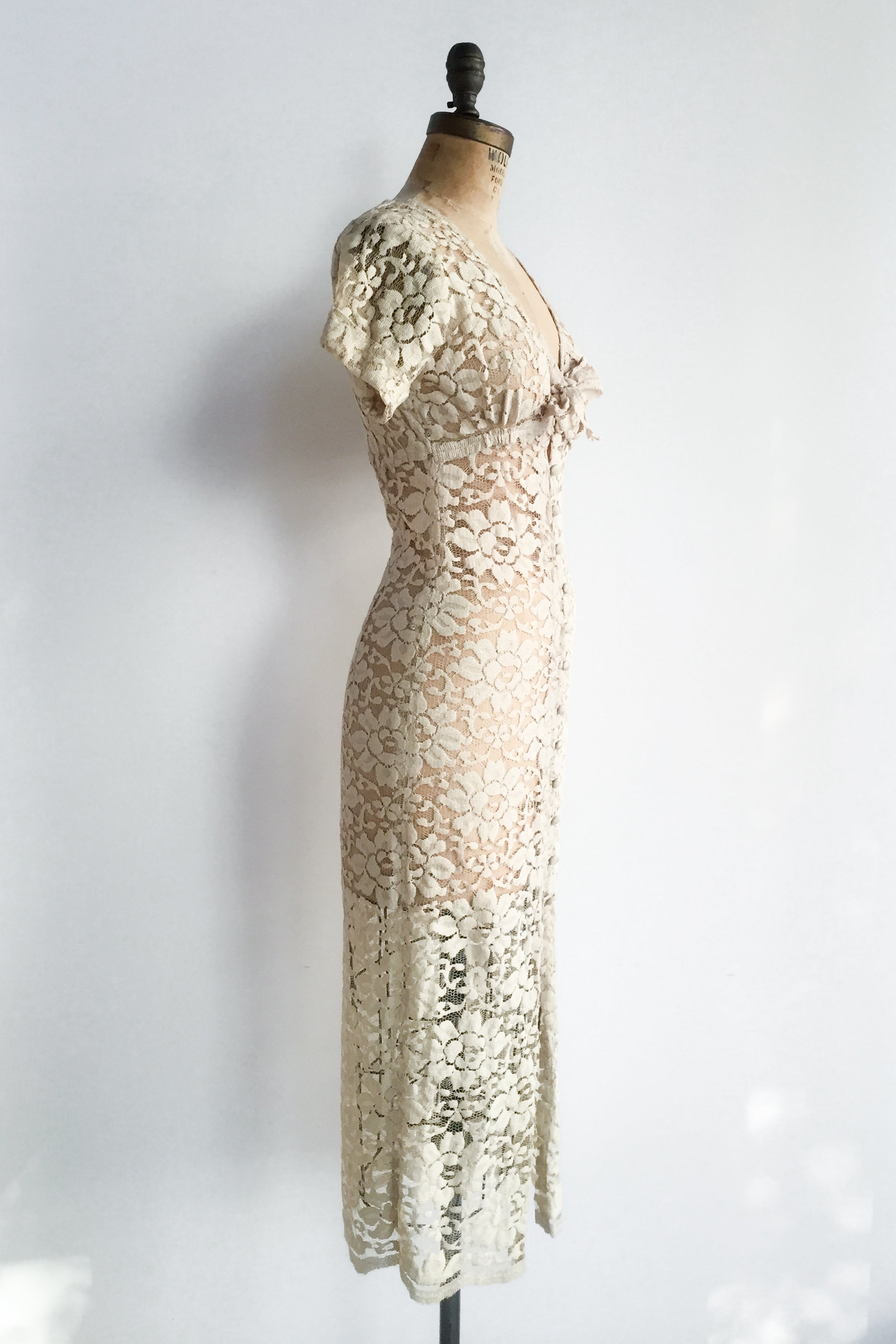 Vintage Sheer Ecru Lace Dress - S | G O S S A M E R Vintage Sheer Ecru Lace Dress - S | G O S S A M E R