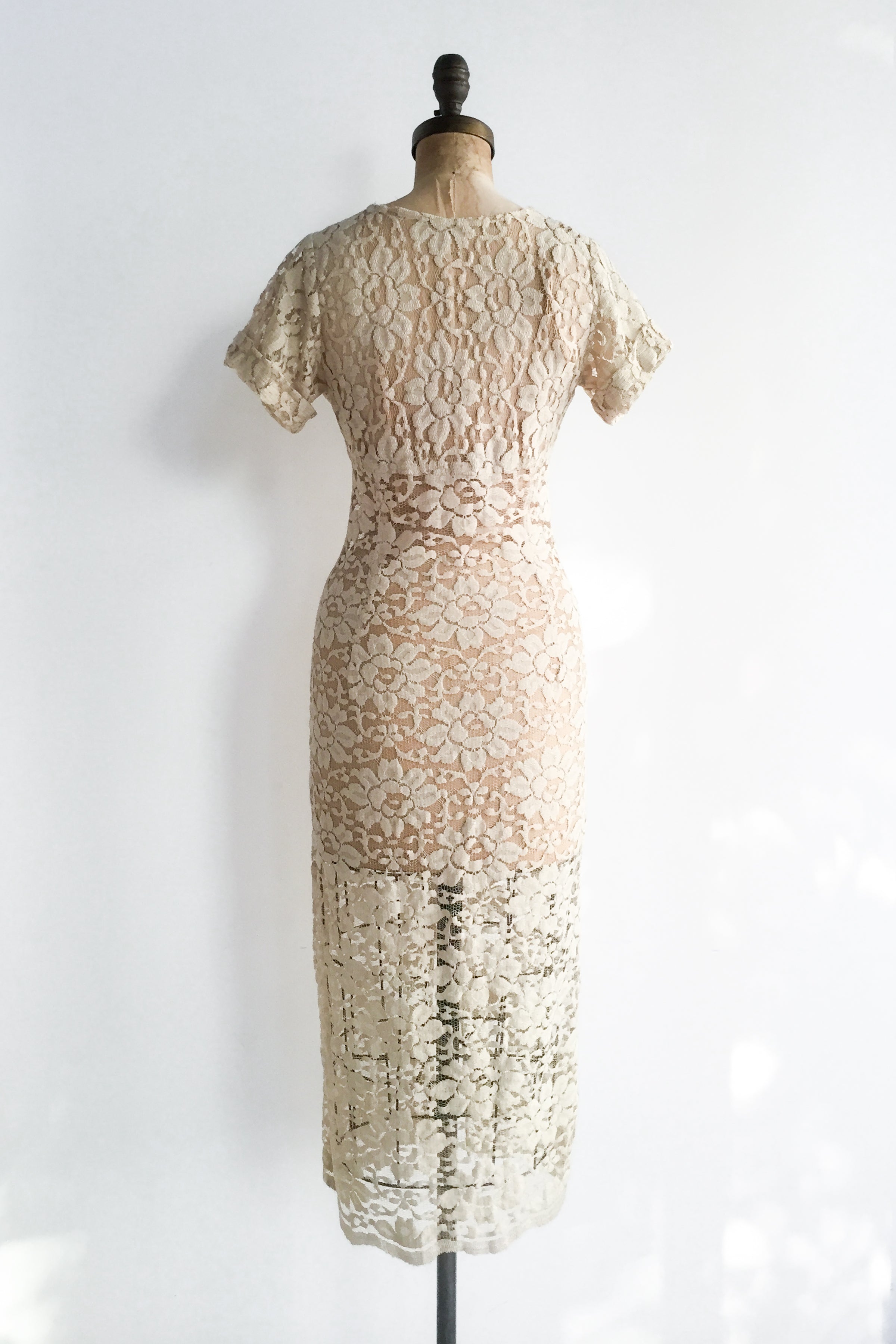 Vintage Sheer Ecru Lace Dress - S