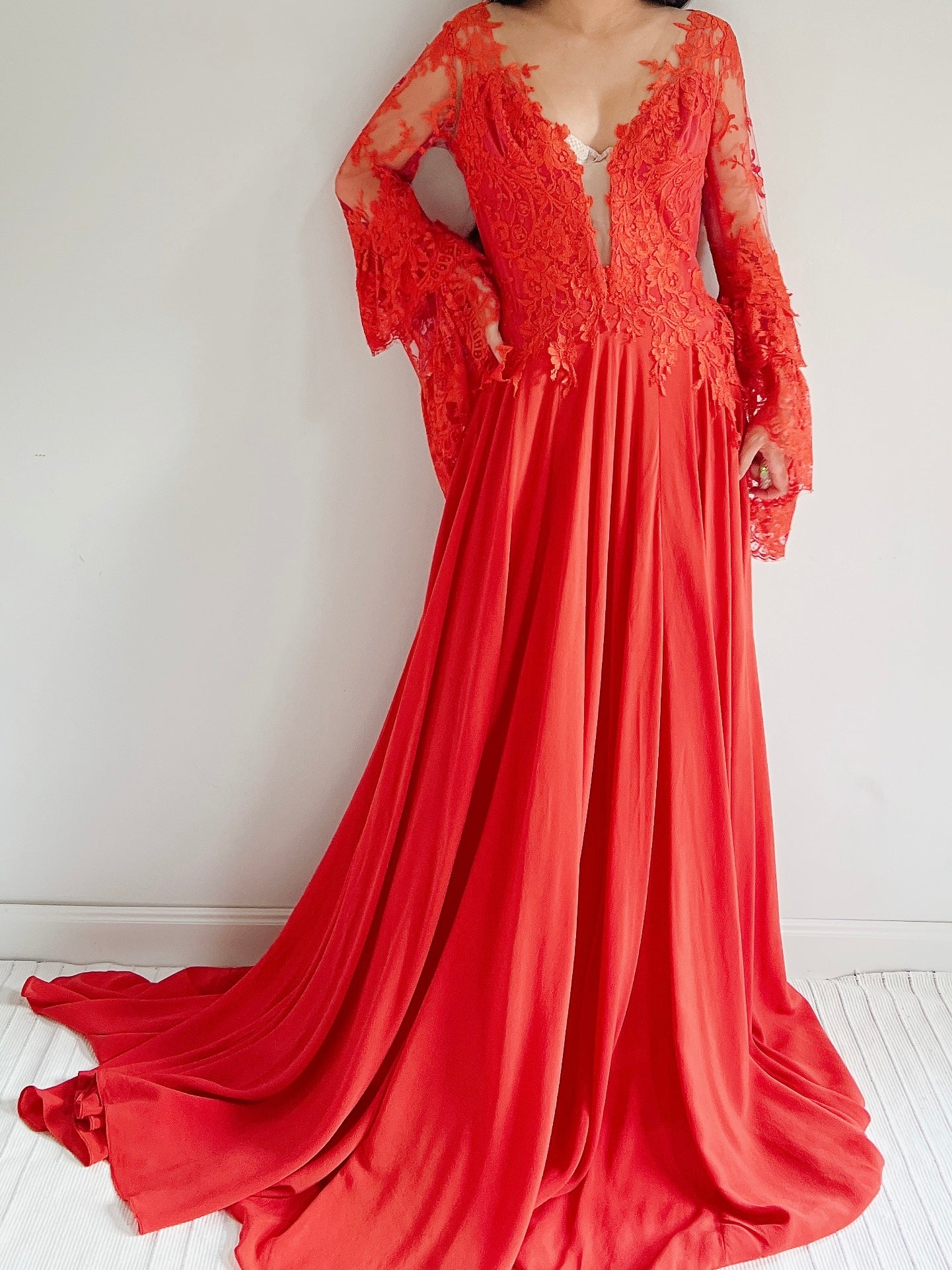 Pnina Tornai Silk Chiffon and Ecru Lace Gown - M | G O S S A M E R Pnina Tornai Silk Chiffon and Ecru Lace Gown - M | G O S S A M E R