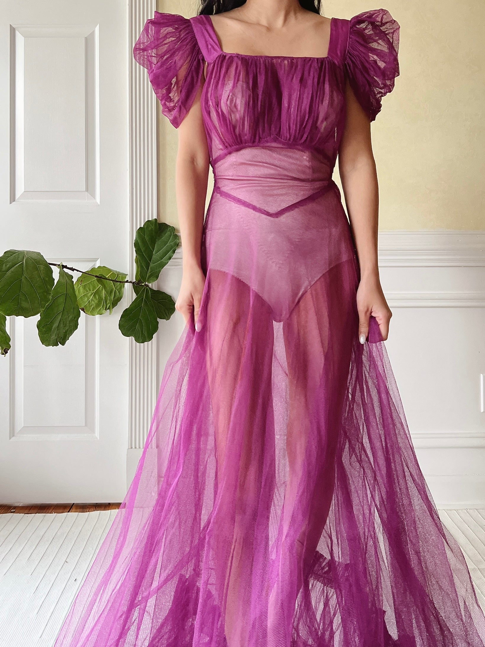 1940s Purple Net Tulle Gown - XS