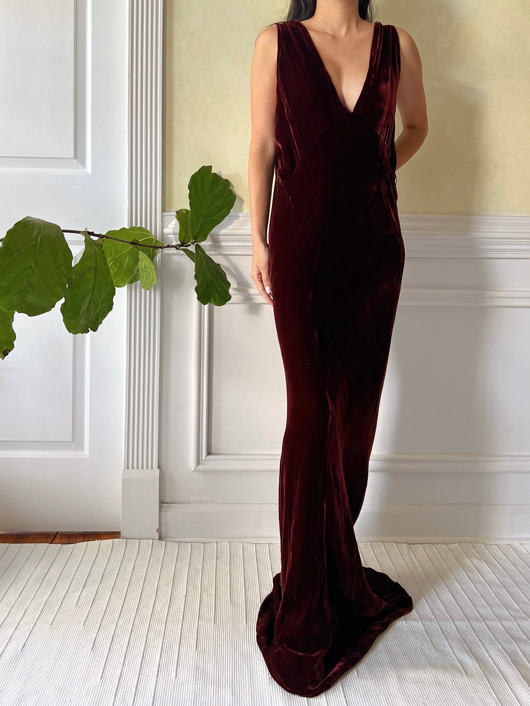 1930s Merlot 2-Piece Silk Velvet Gown - S