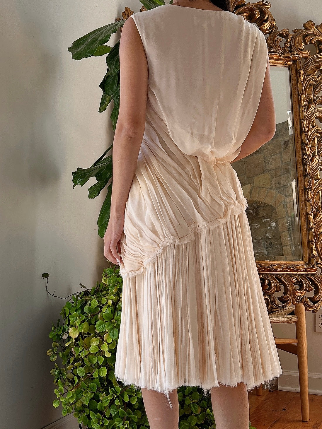 J. Mendel Silk Pleated Dress - M