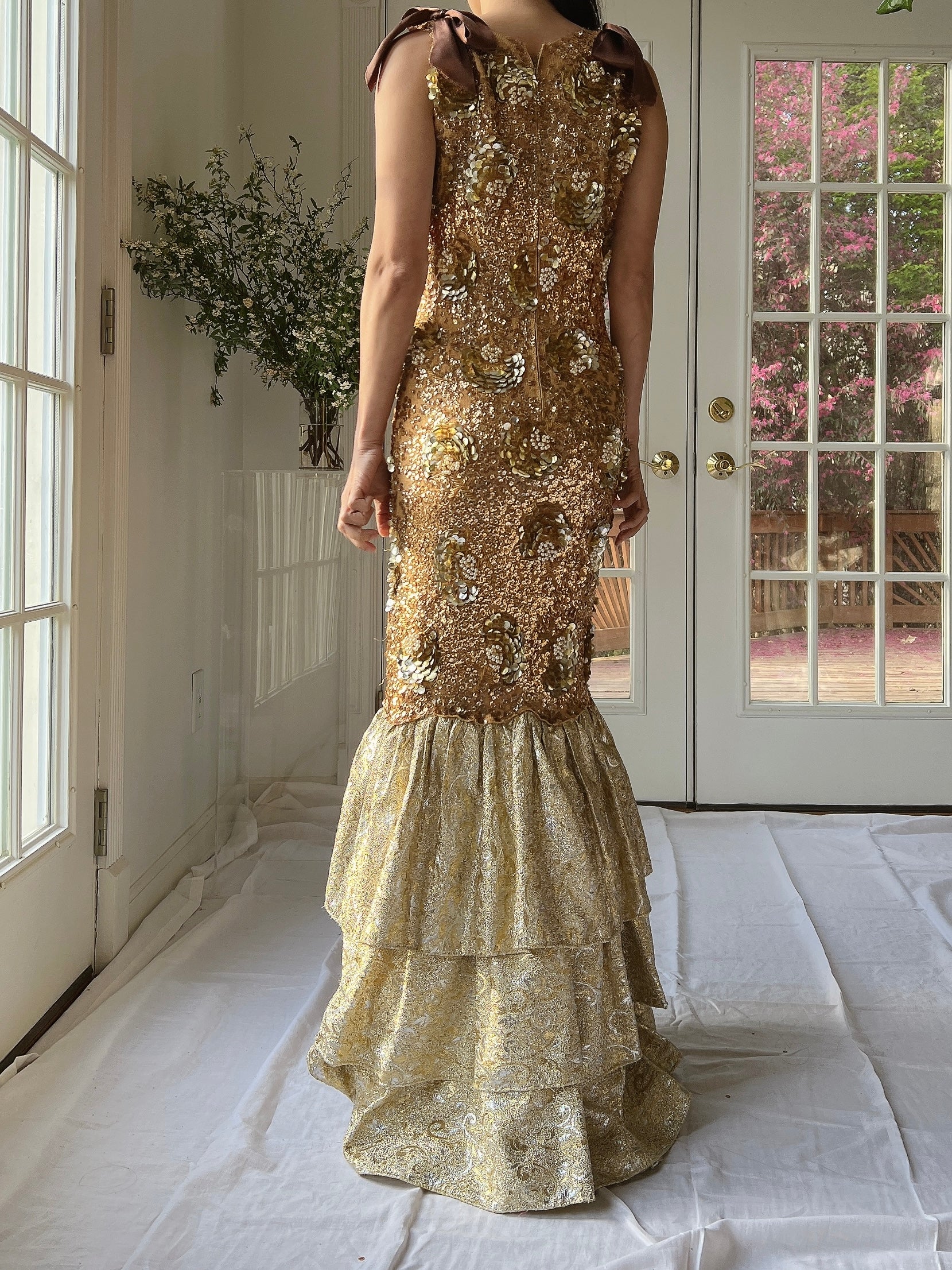 1960s Gold Gene Shelly Wool Beaded Gown - XS-M | G O S S A M E R 1960s Gold Gene Shelly Wool Beaded Gown - XS-M | G O S S A M E R