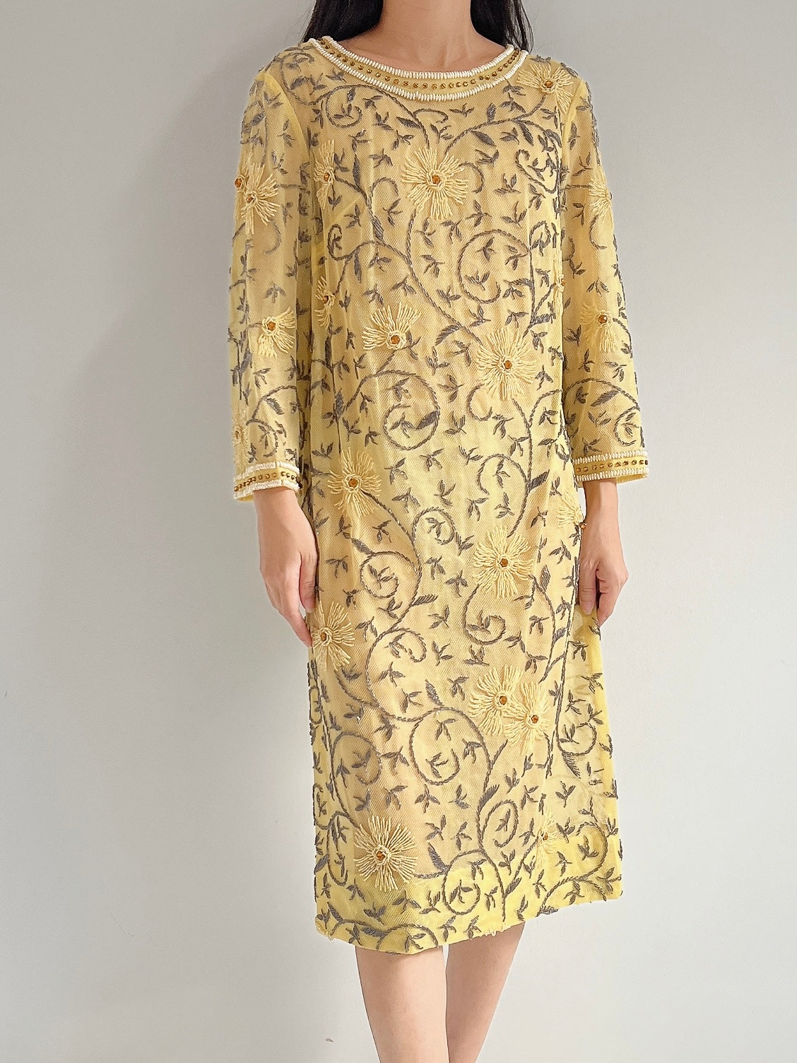 1960s Heavily Beaded Tulle Dress - M