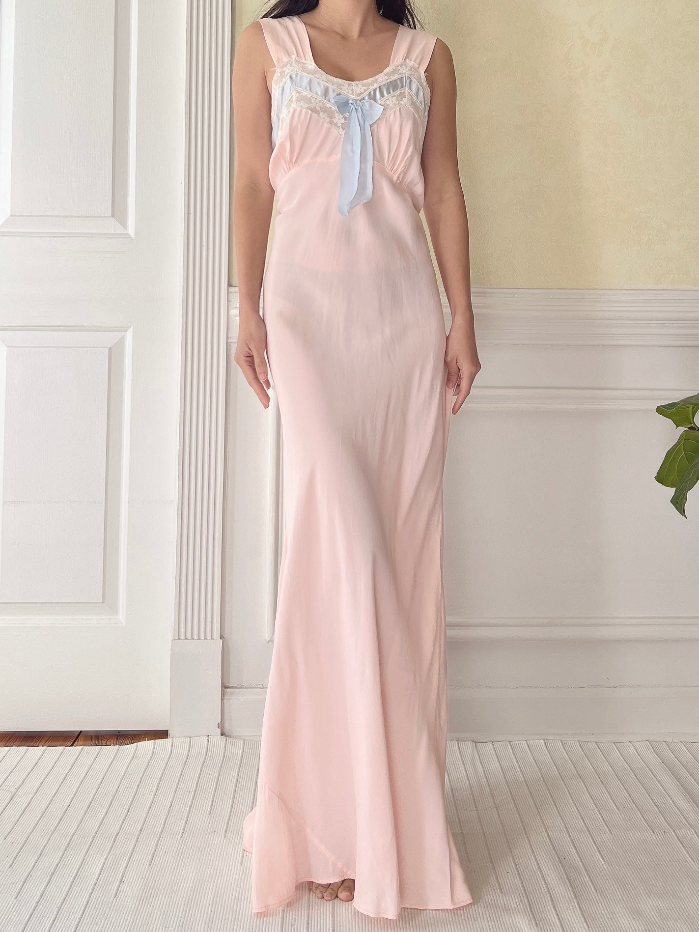 1930s Pink Rayon Slip Gown - S