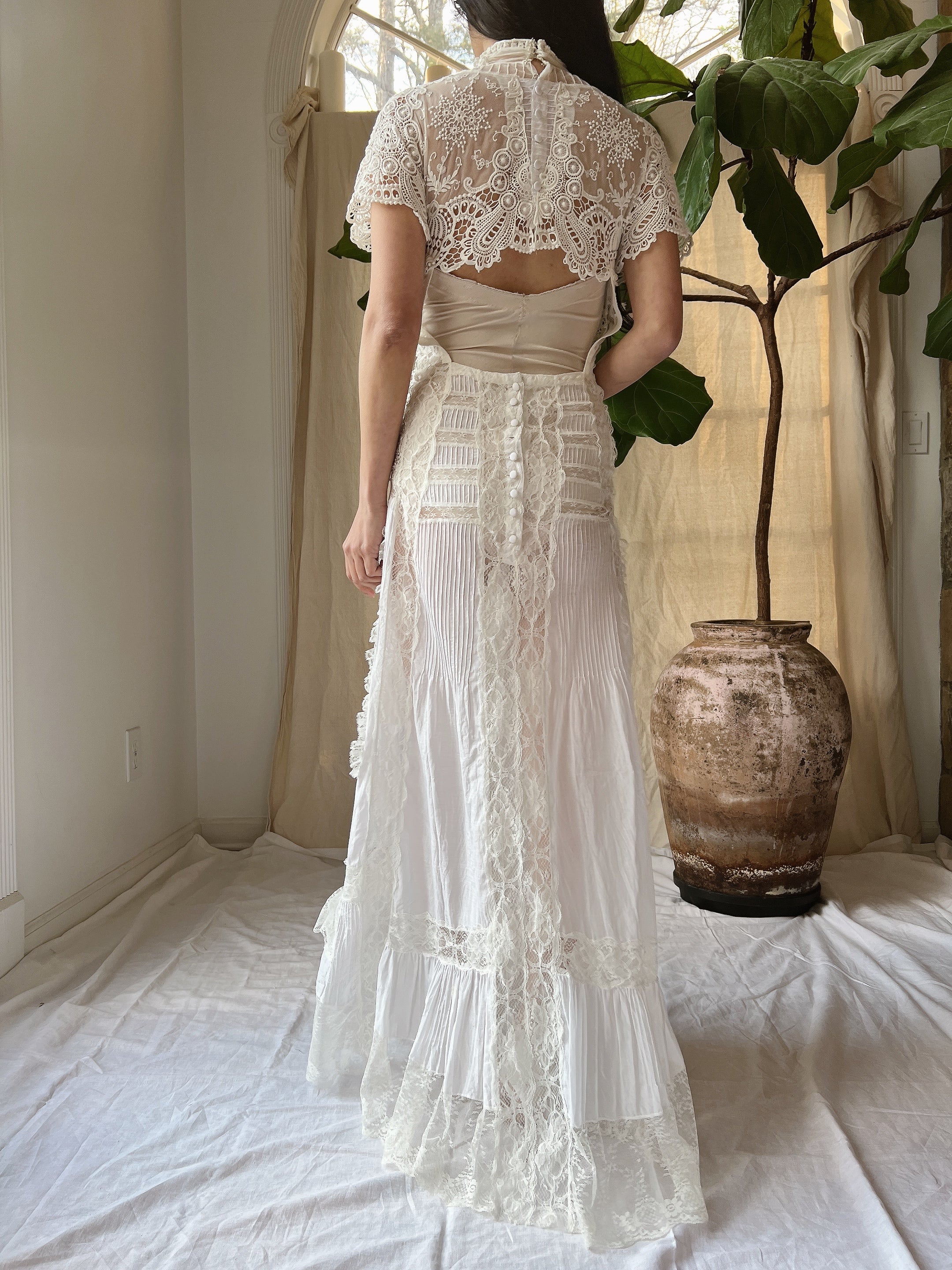 Vintage Victorian Inspired Silk and Cotton Dress - S/M Vintage Victorian Inspired Silk and Cotton Dress - S/M