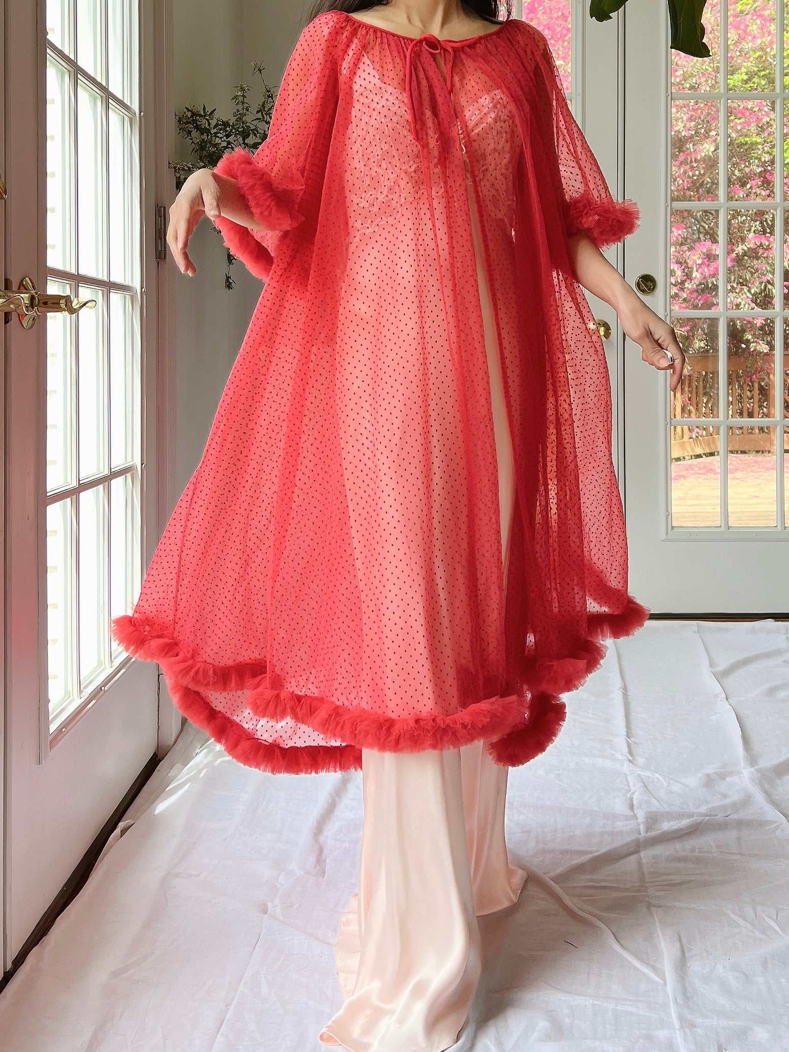 pink and red dressing gown Urban Threads fleece dressing gown in pink and red stripe