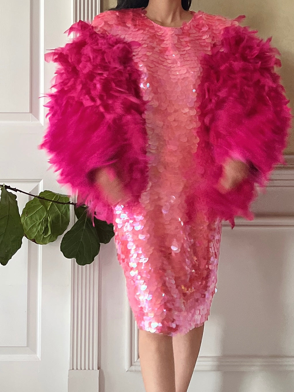 Vintage Hot Pink Feather Jacket - M