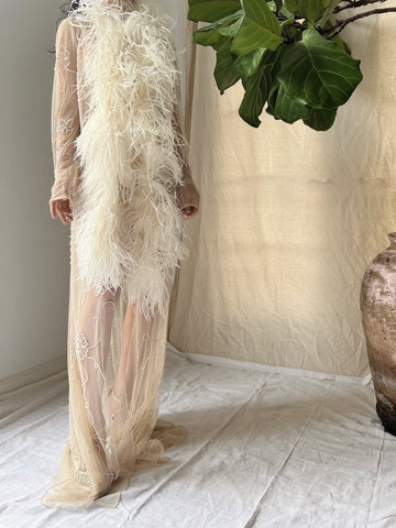 Vintage Sheer Nude Feather Robe - S/M