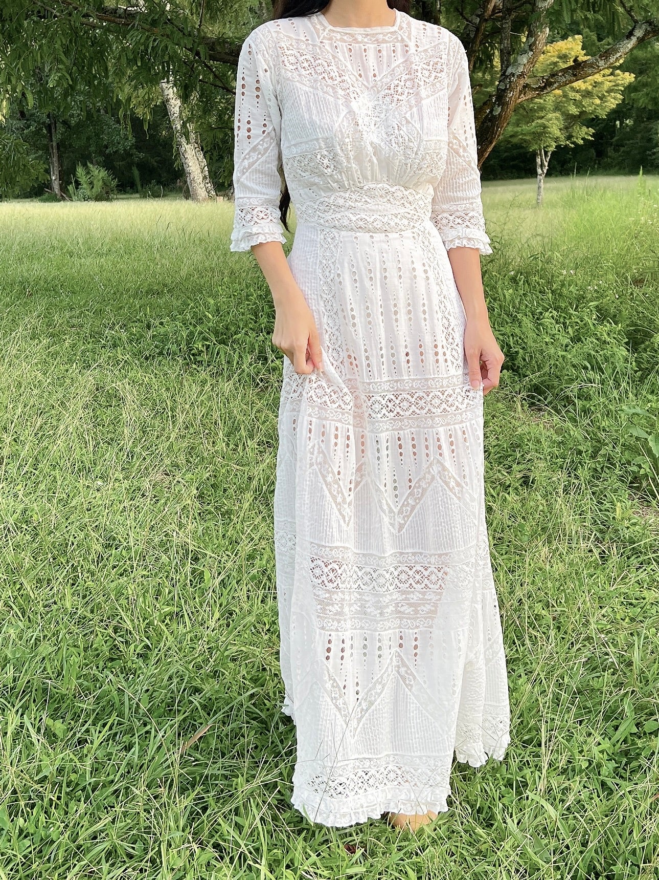 white cotton lawn dress Antique Edwardian White Cotton Dress with Ruffle Collar, Small Ian Drummond Vintage