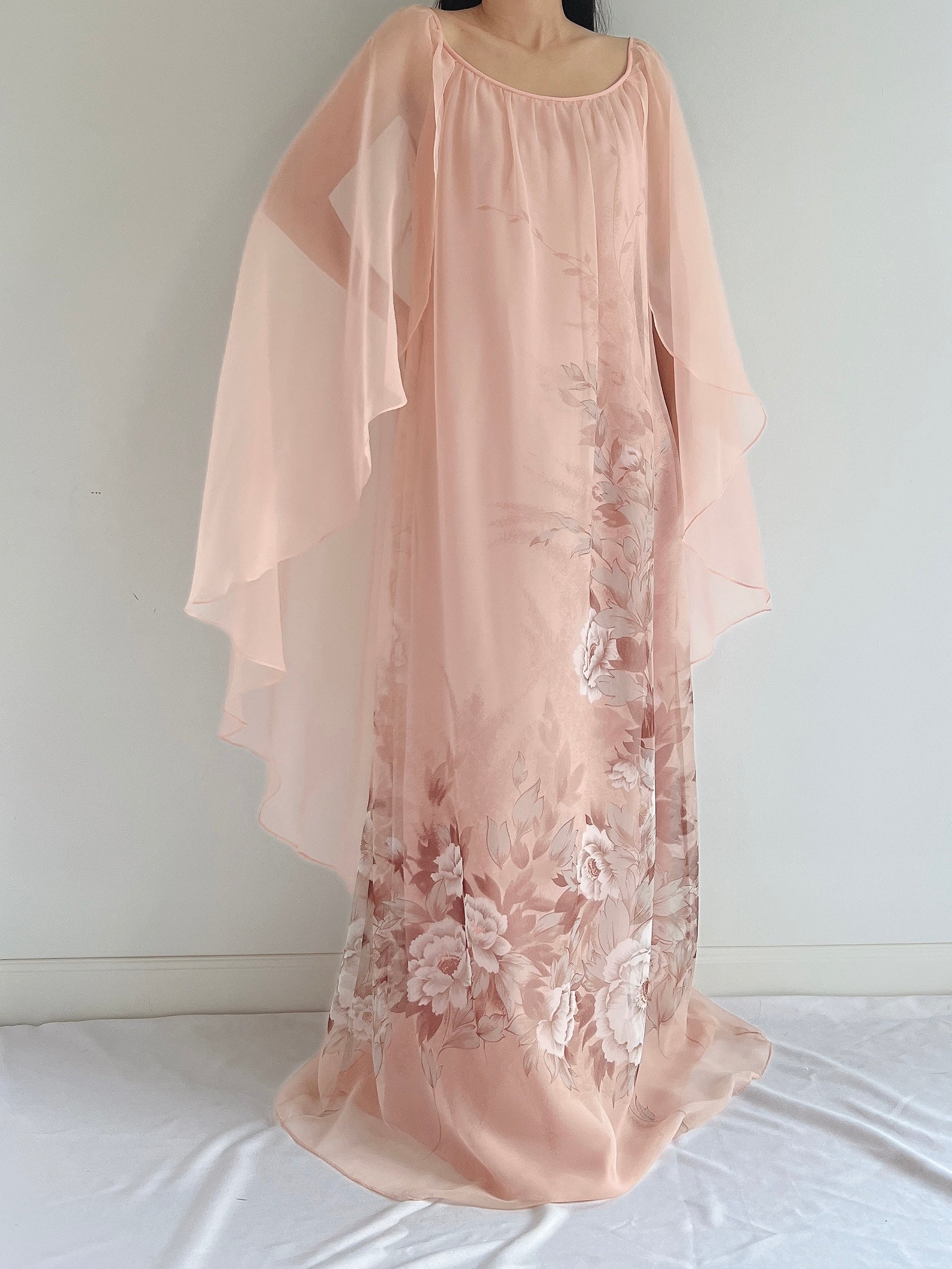 Vintage Chiffon Floral Cape Gown - OSFM