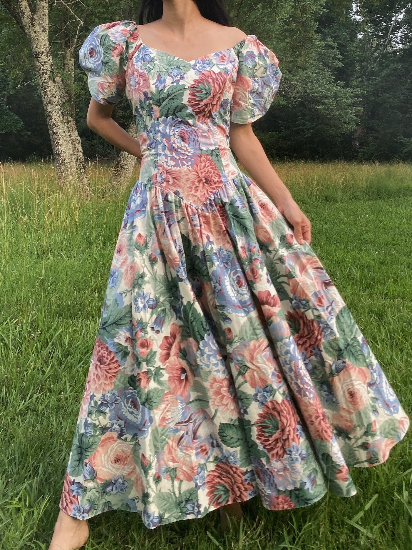 1980s Floral Cotton Dress - S/M 1980s Floral Cotton Dress - S/M
