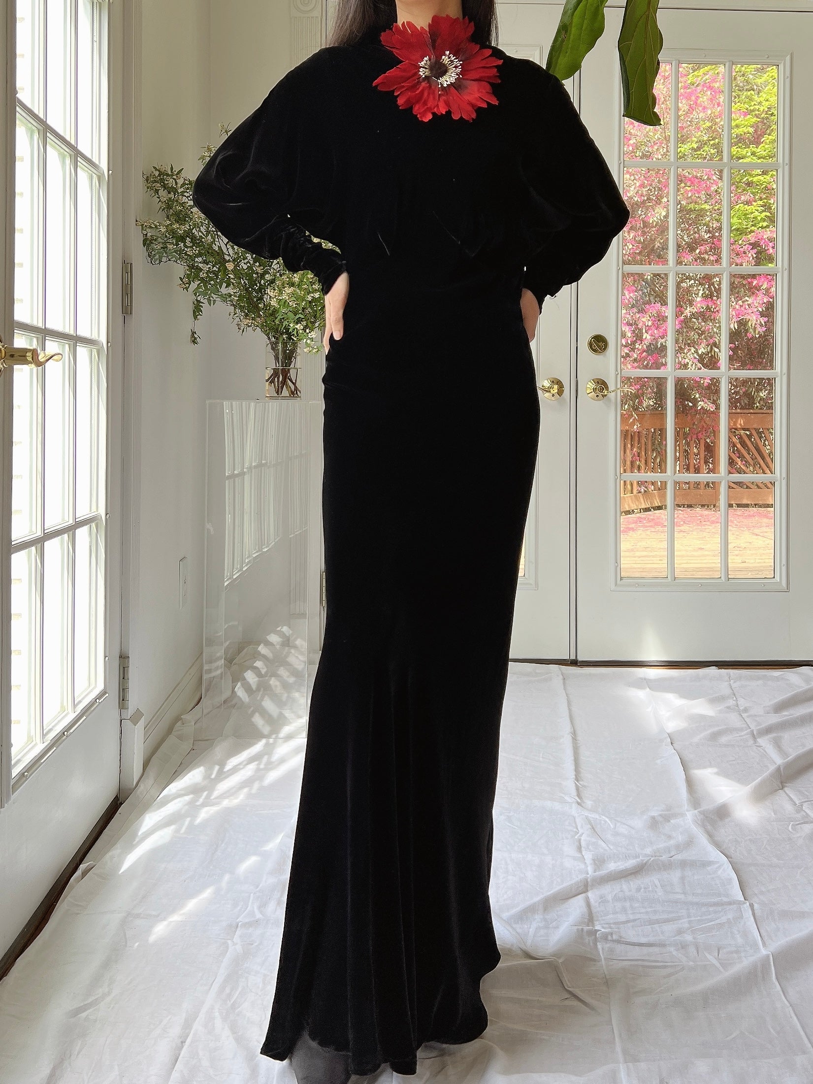1930s Silk Velvet Dolman Sleeve Gown - XS/S | G O S S A M E R 1930s Silk Velvet Dolman Sleeve Gown - XS/S | G O S S A M E R