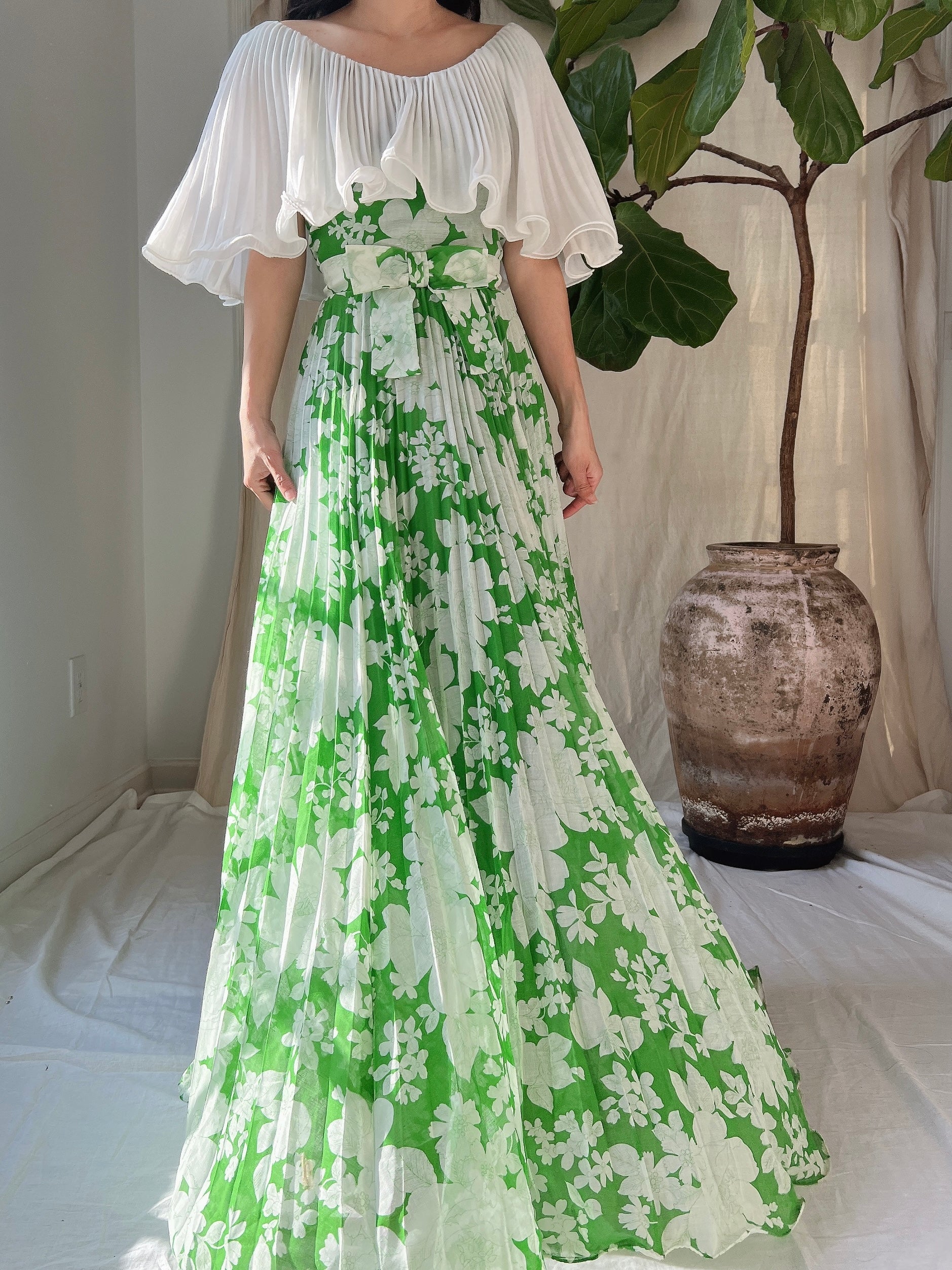 Vintage Cotton Pleated Dress - S