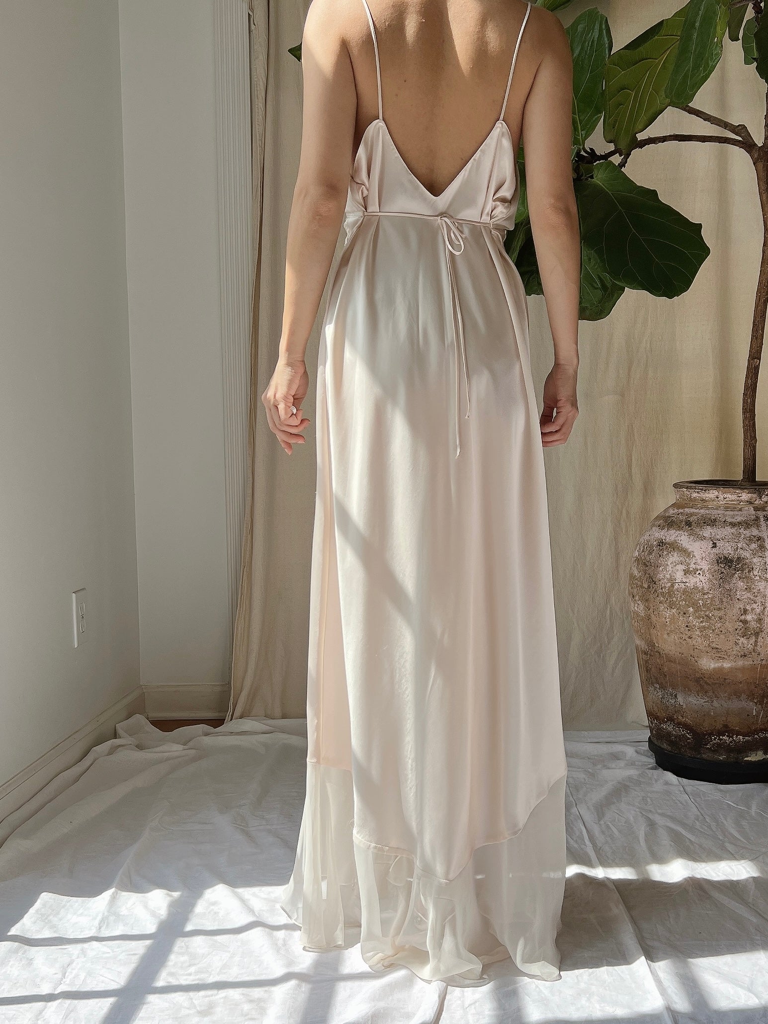cream satin slip dress Vintage Satin Slip Dress - M