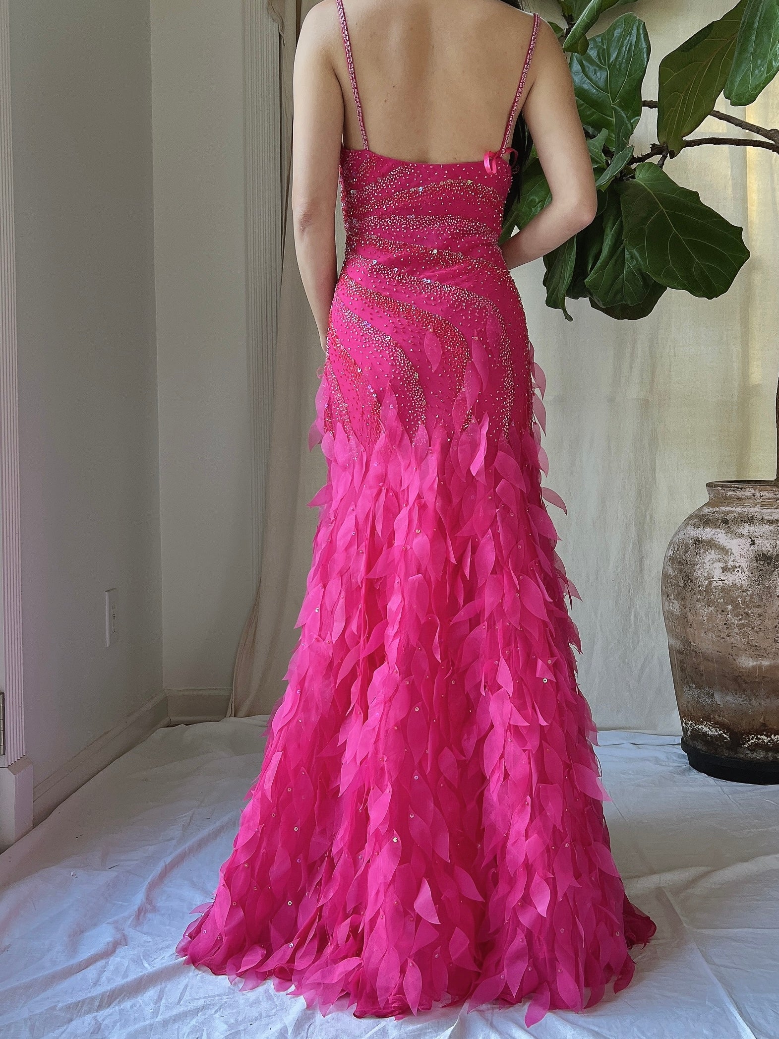 Y2K Silk Beaded Petal Dress - S