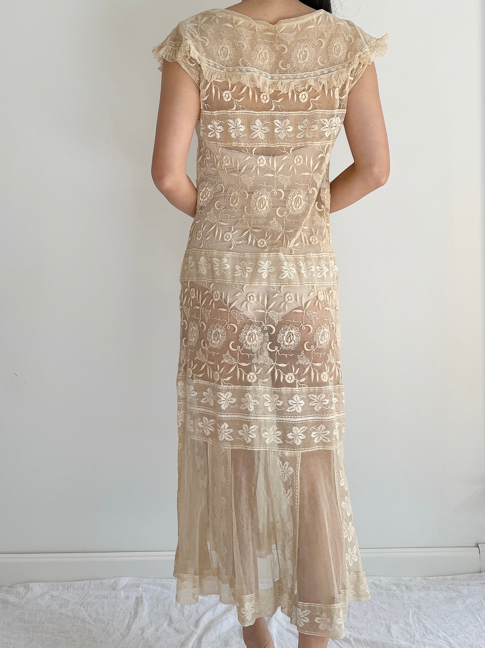 1920s Ecru Lace Dress - S