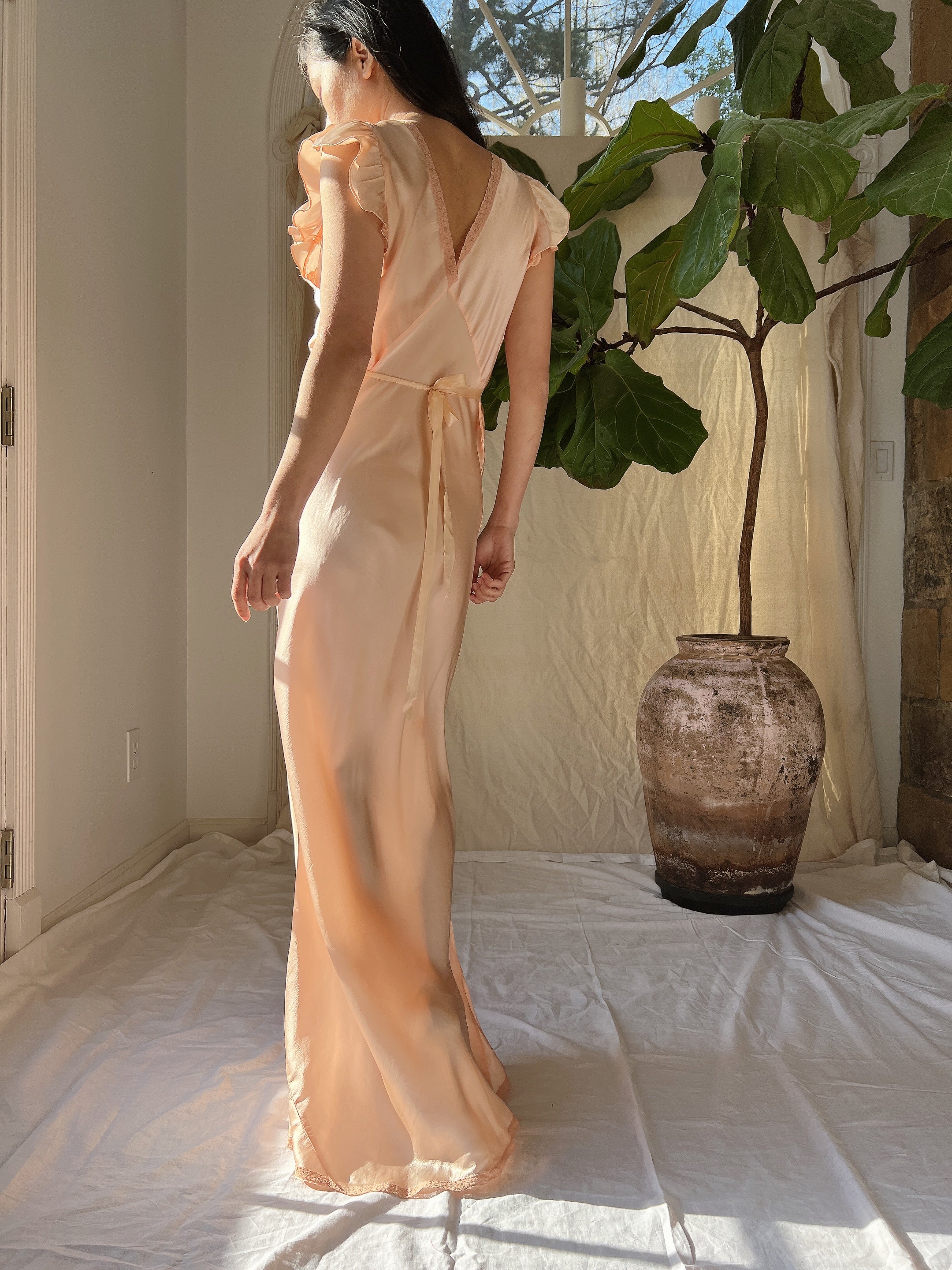 1930s Silk Flutter Sleeve Slip Gown - S/M | G O S S A M E R 1930s Silk Flutter Sleeve Slip Gown - S/M | G O S S A M E R