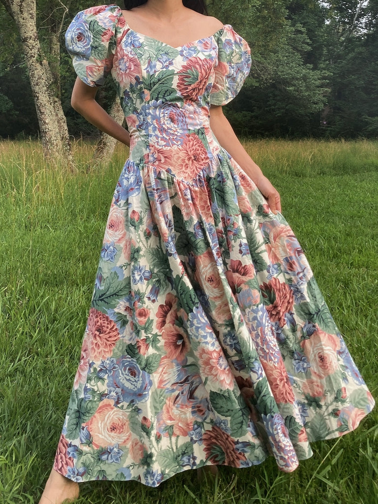 1980s Floral Cotton Dress - S/M | G O S S A M E R