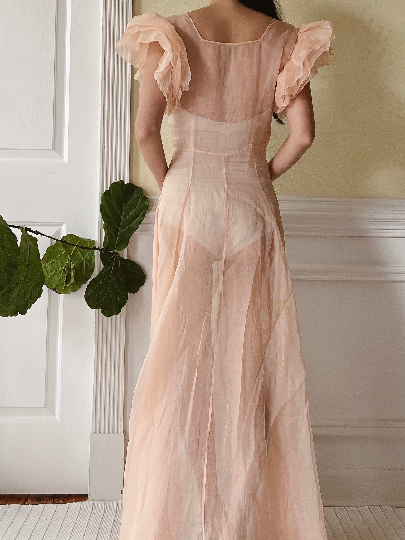 1930s Peach Organdy Dress - XS