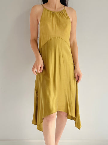 Vintage Moss Green Silk Dress - M