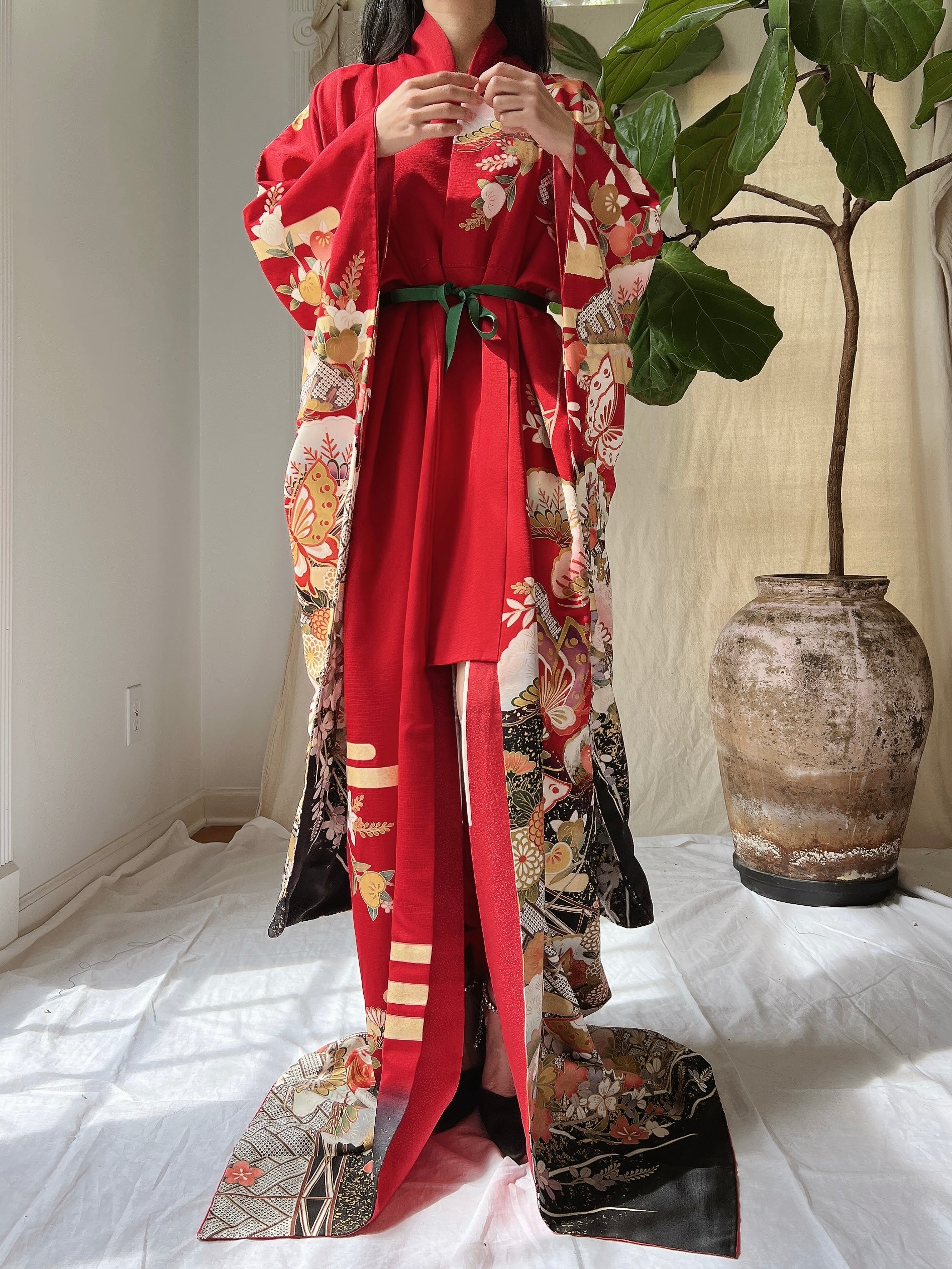 Vintage Red Silk Butter Kimono - OSFM