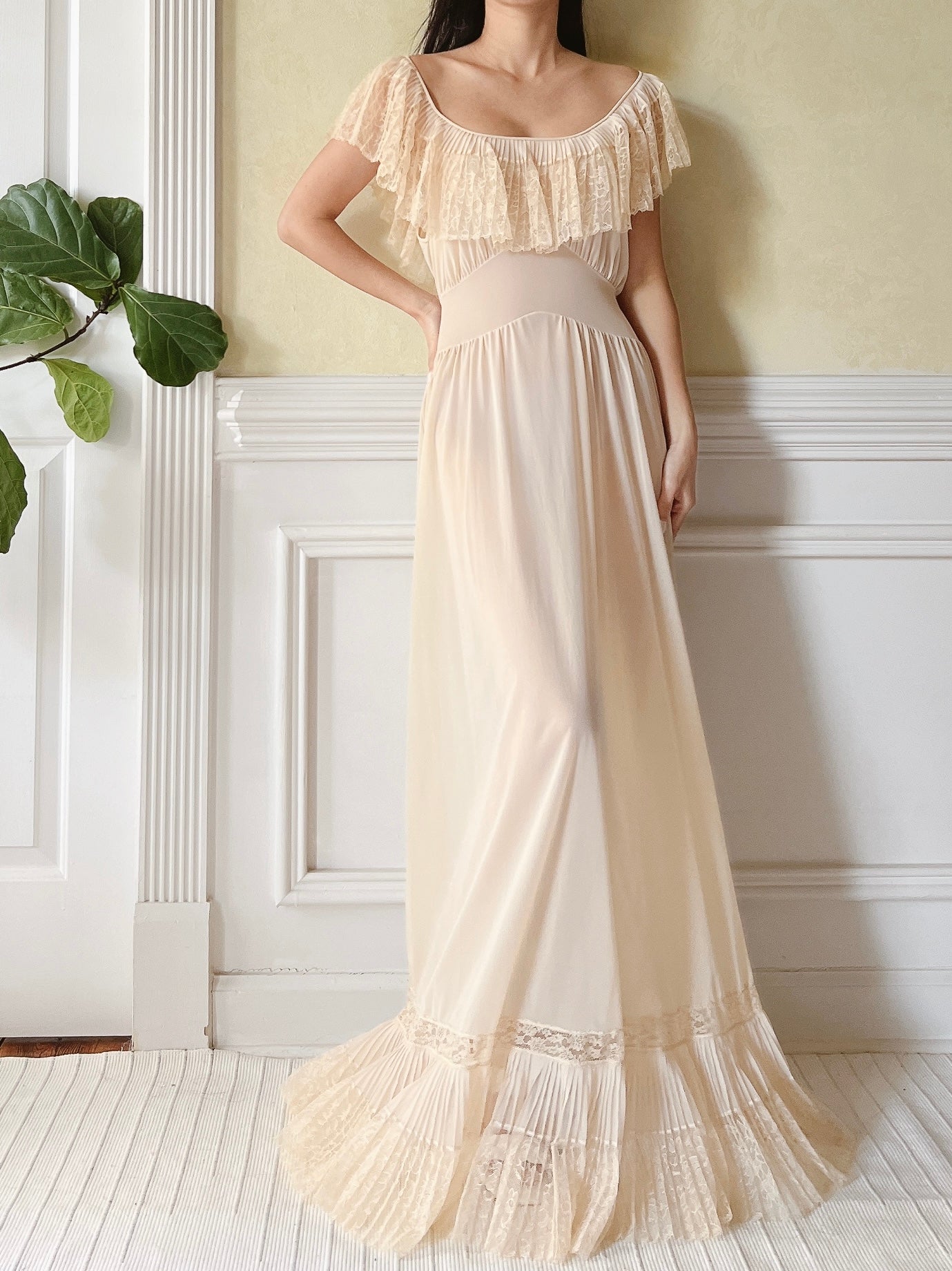 1960s Beige Nylon Chiffon Sheer Slip Dress - S | G O S S A M E R 1960s Beige Nylon Chiffon Sheer Slip Dress - S | G O S S A M E R
